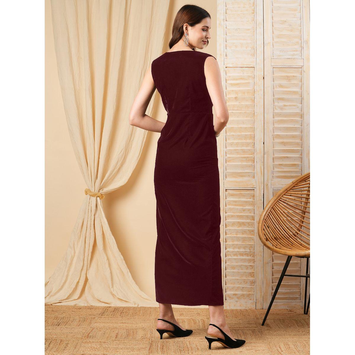 فستان طويل بياقة عميقة وشق امامي ميش × ستايلي-women-clothing-dresses-image-5