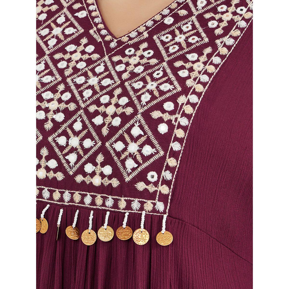 Textured Embroidered Jalabiya with Coin Tassel Detail-women-arabicclothing-jalabiyas-image-5