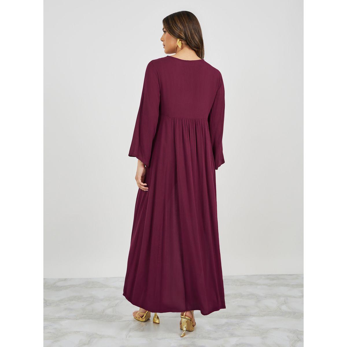 Textured Embroidered Jalabiya with Coin Tassel Detail-women-arabicclothing-jalabiyas-image-6