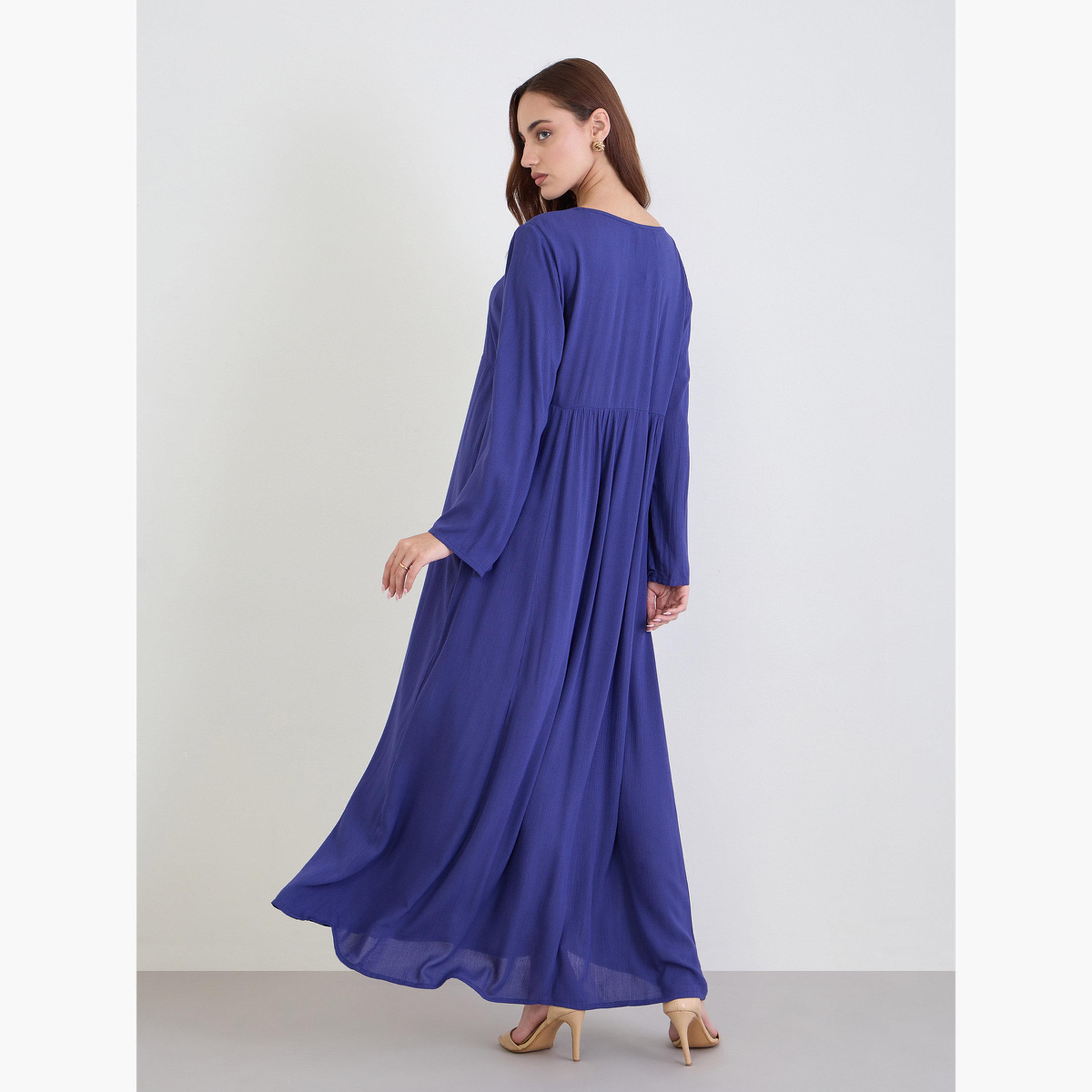 أميرة x ستايلي جلابية طويلة مُطرّزة بتفاصيل بارزة الملمس-women-arabicclothing-jalabiyas-image-4