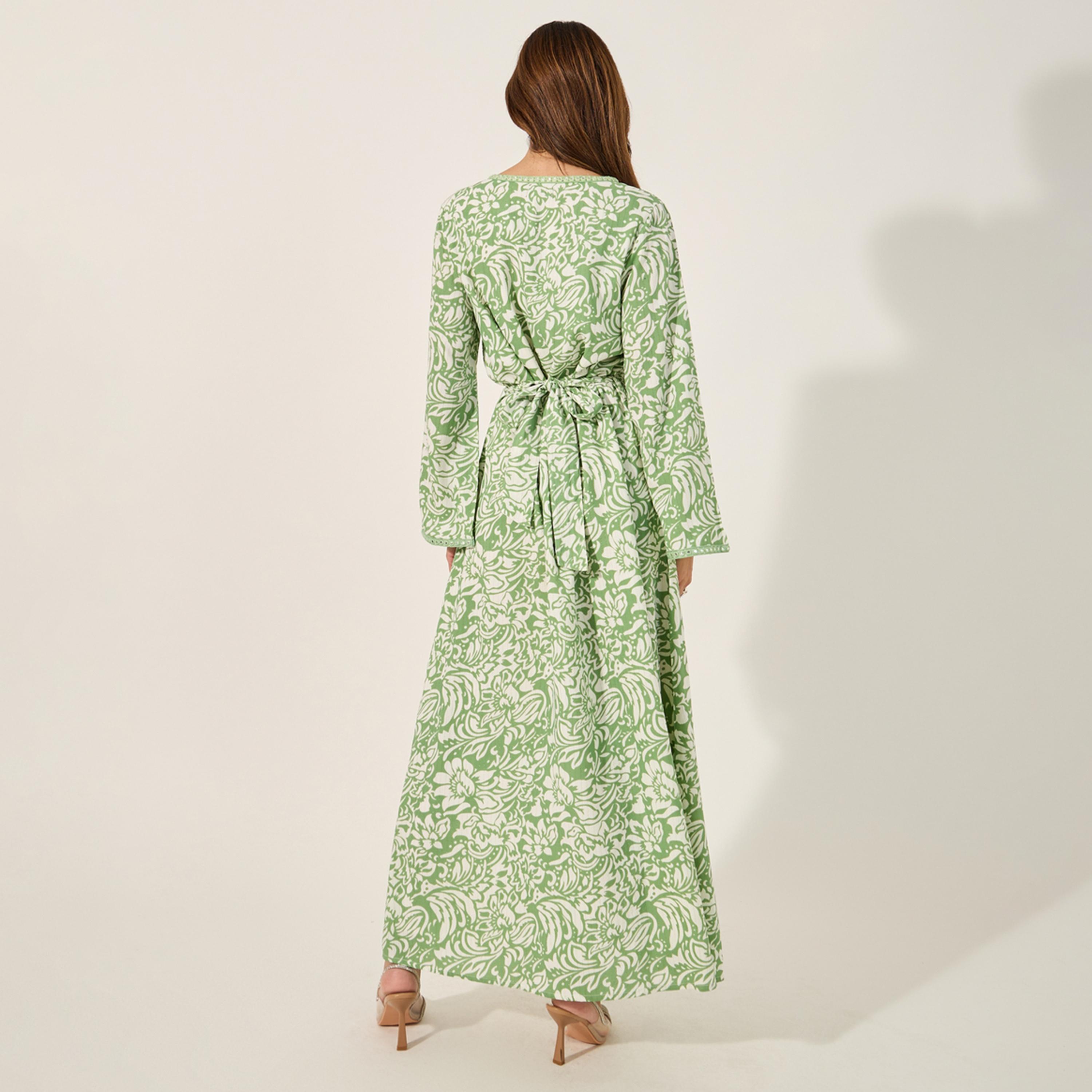 Styli Textured All-Over Print Round Neck A-Line Jalabiya-women-arabicclothing-jalabiyas-image-5