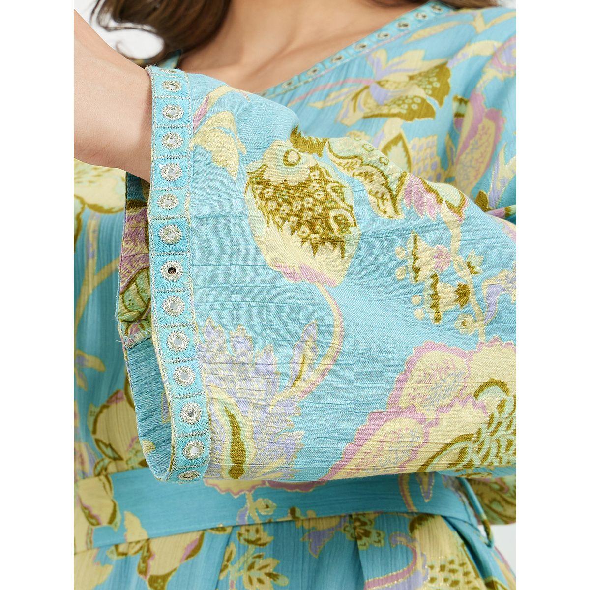 Textured All-Over Floral Print Jalabiya with Waist Belt Detail-women-arabicclothing-jalabiyas-image-7