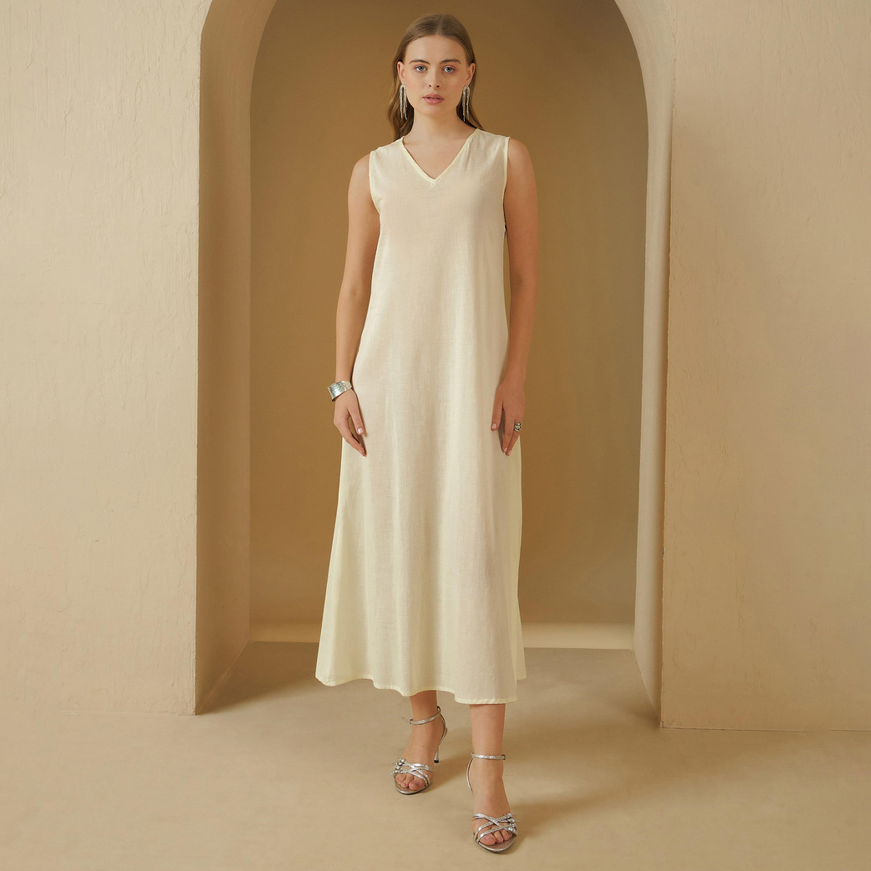 Styli Printed V-Neck Lace Trim A-Line Jalabiya-women-arabicclothing-jalabiyas-image-6