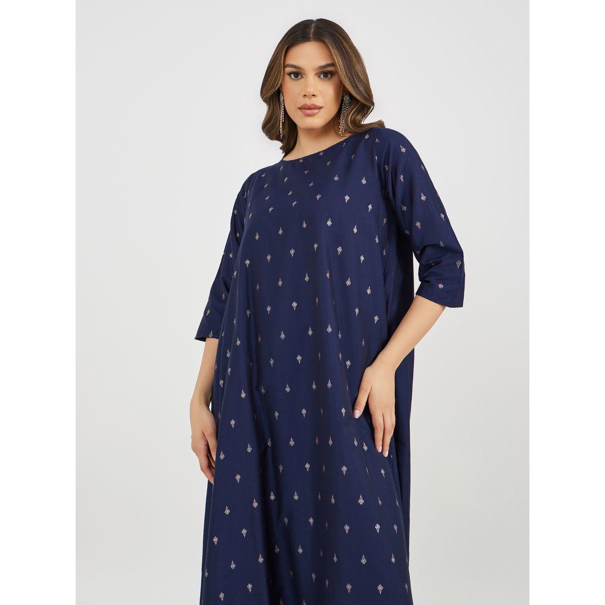 Textured Foil Print Flared Jalabiya-women-arabicclothing-jalabiyas-image-3