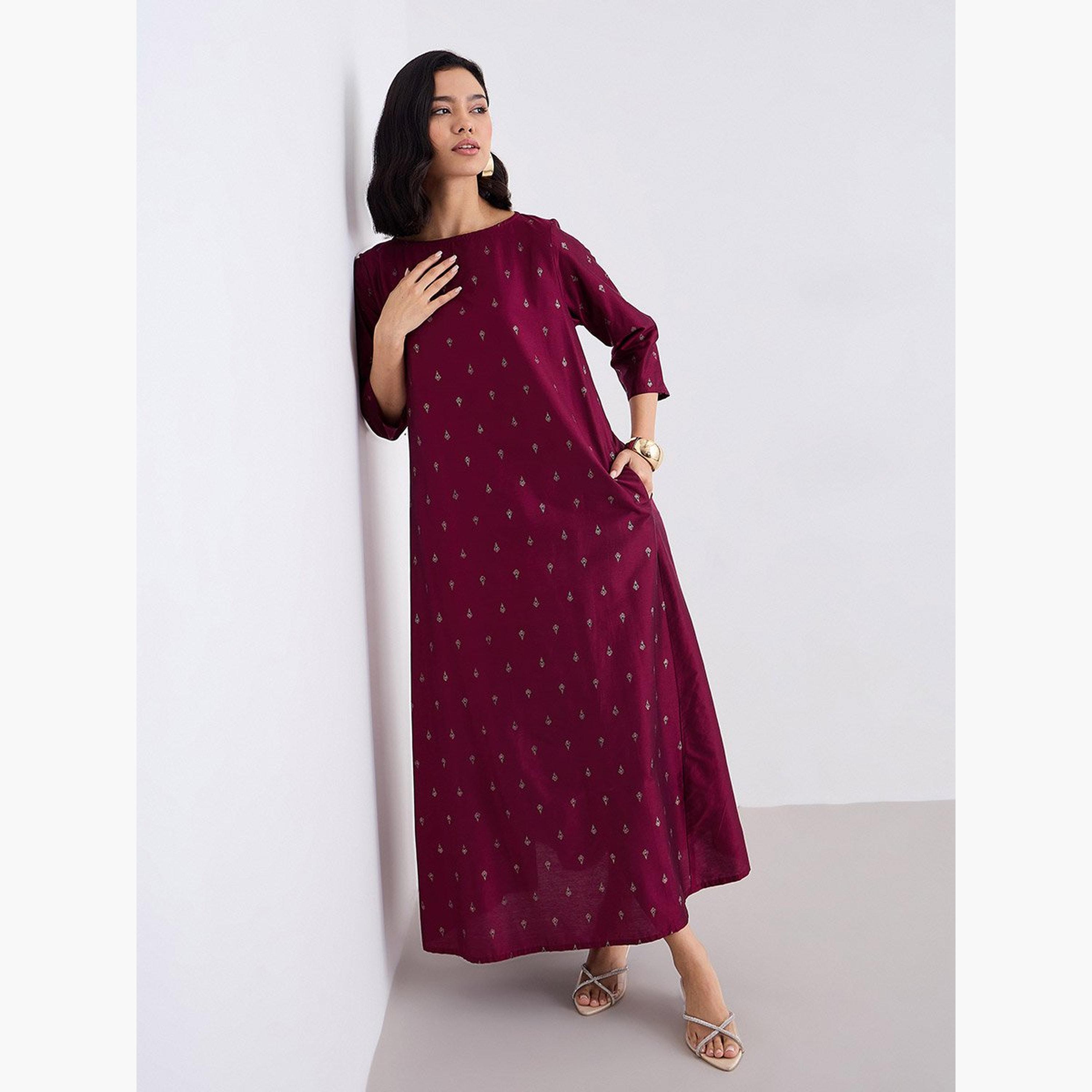 ستايلي - جلابية واسعة بطبعة رقائق معدنية-women-arabicclothing-jalabiyas-image-1