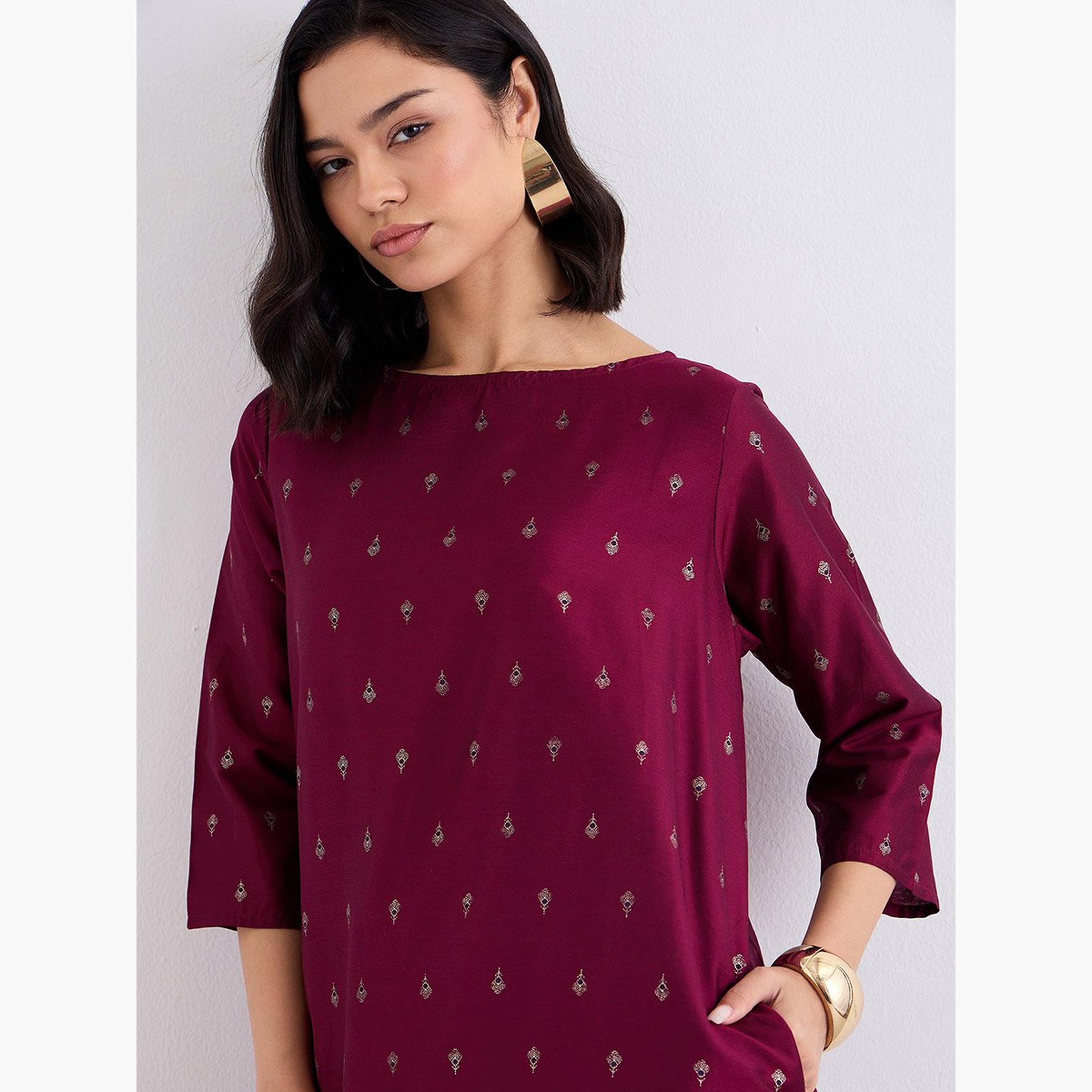 Styli Textured Foil Print Flared Jalabiya-women-arabicclothing-jalabiyas-image-3