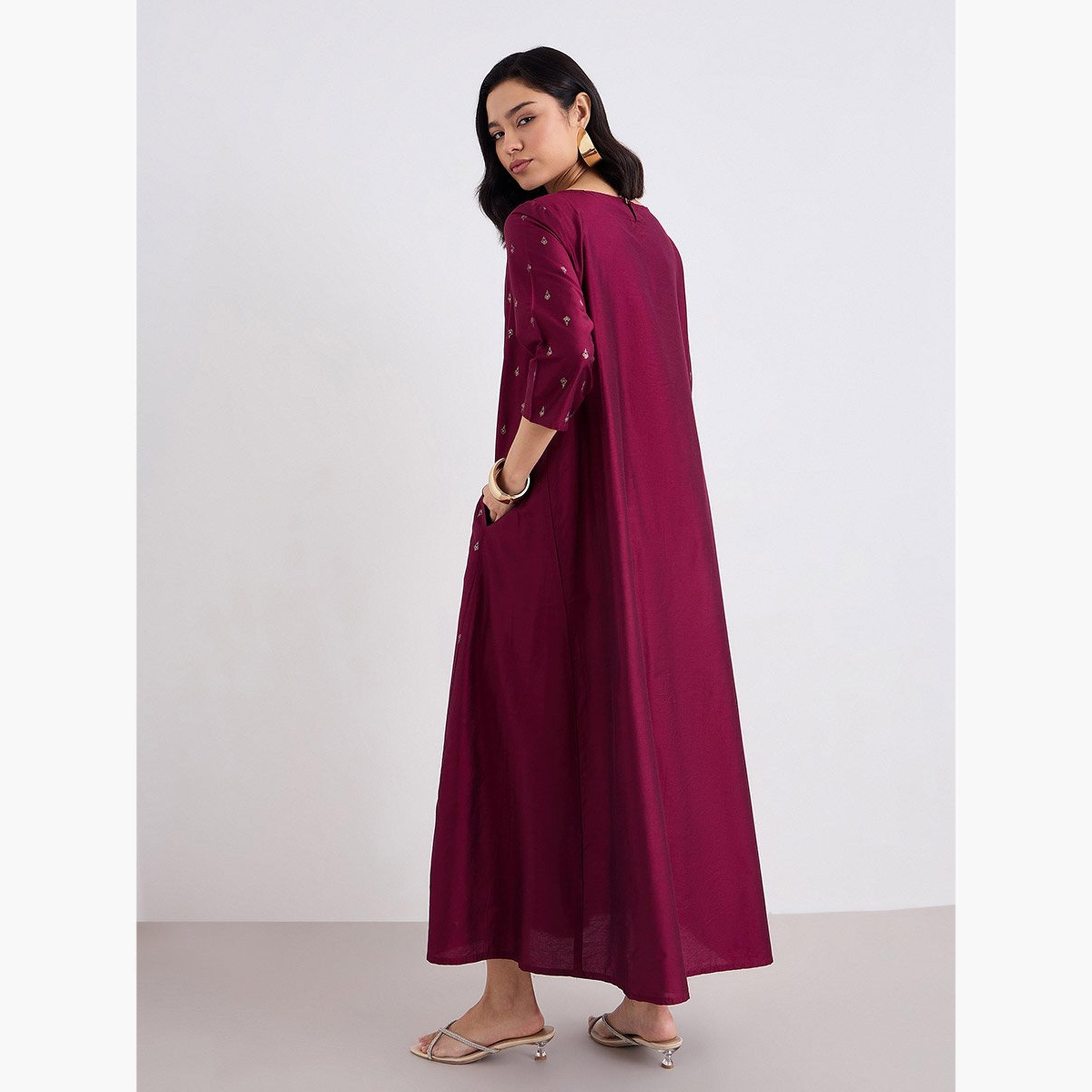 Styli Textured Foil Print Flared Jalabiya-women-arabicclothing-jalabiyas-image-4