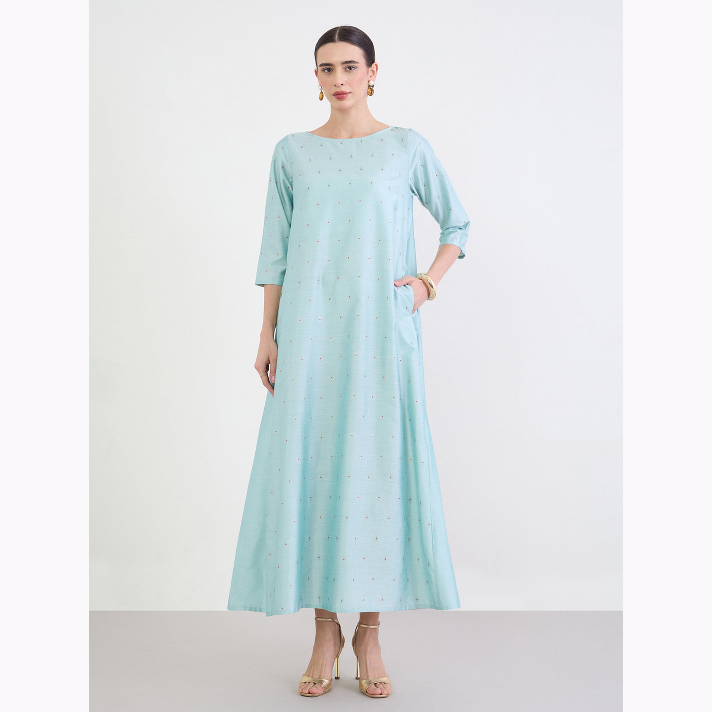 جلابية طويلة بطبعة نقاط وياقة دائرية-women-arabicclothing-jalabiyas-image-1