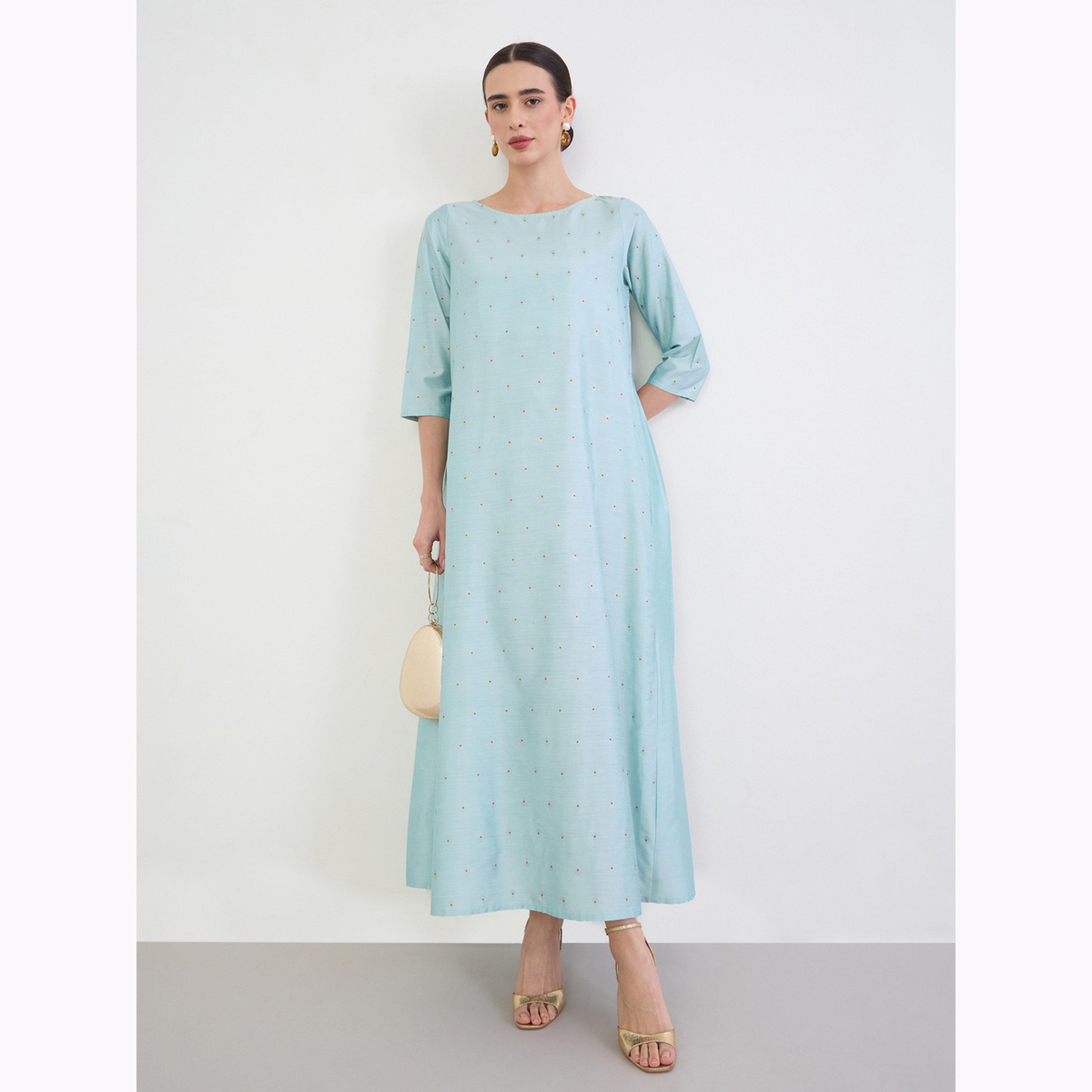Amirah X Styli Green Round Neck Printed Jalabiya-women-arabicclothing-jalabiyas-image-2