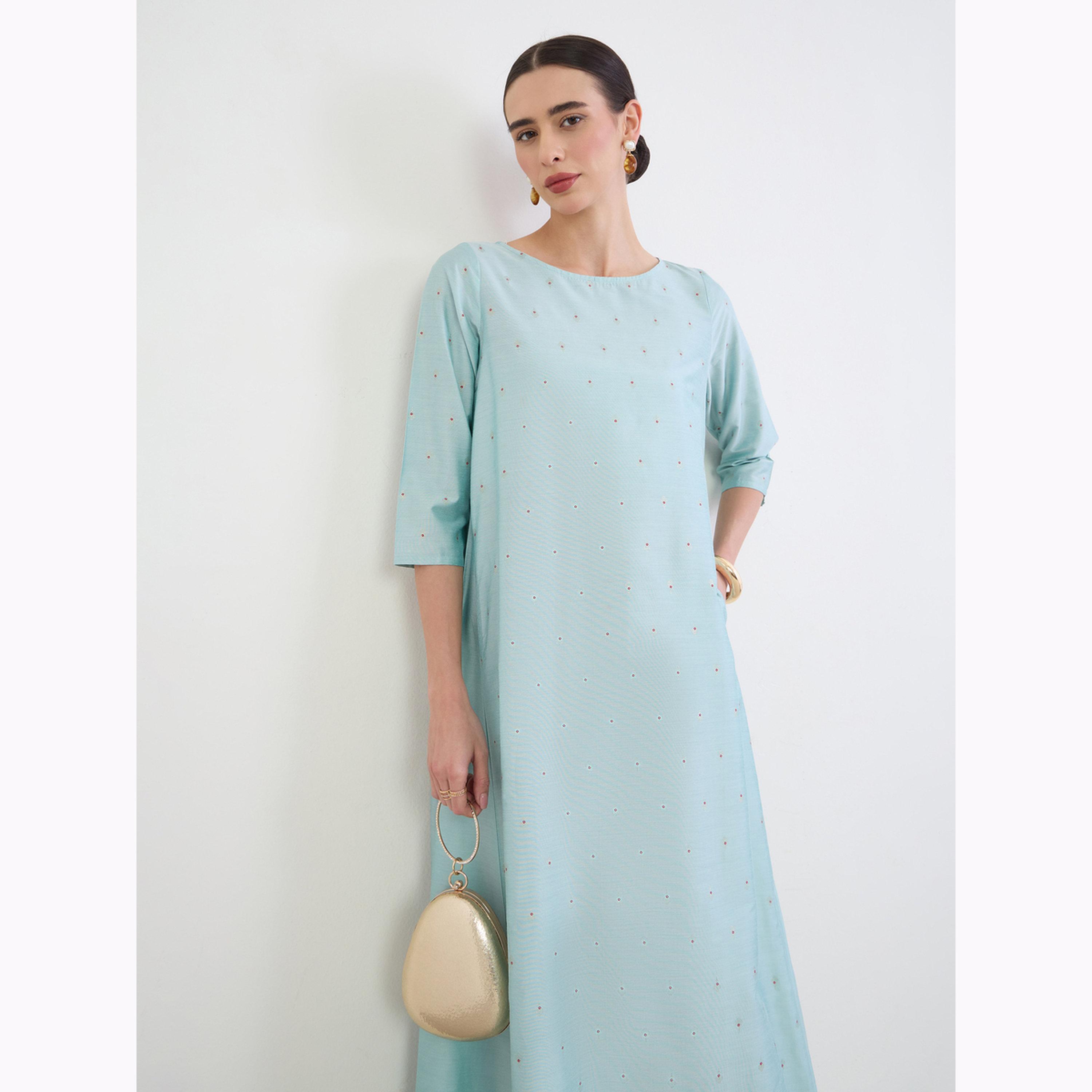 جلابية طويلة بطبعة نقاط وياقة دائرية-women-arabicclothing-jalabiyas-image-3