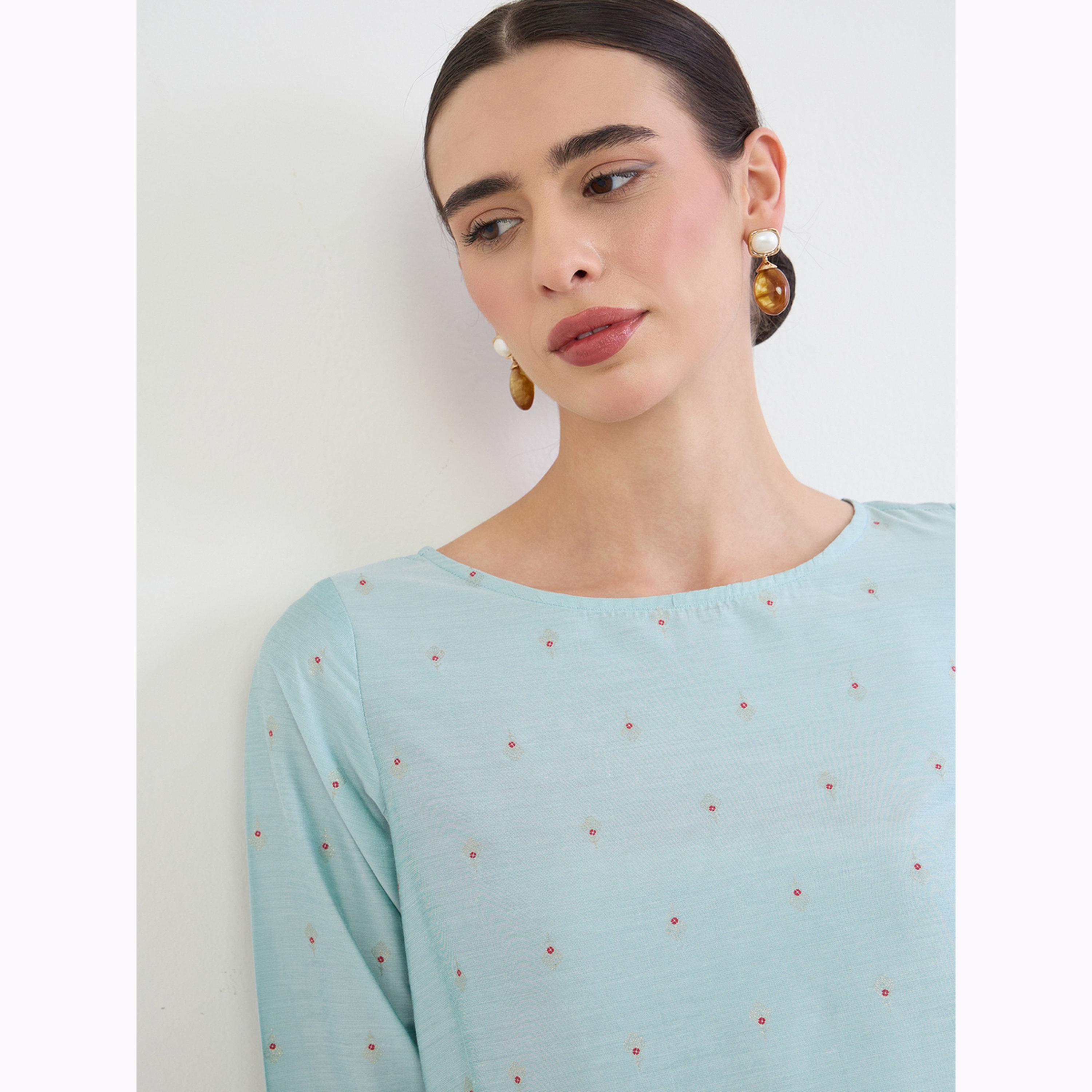 Amirah X Styli Green Round Neck Printed Jalabiya-women-arabicclothing-jalabiyas-image-4