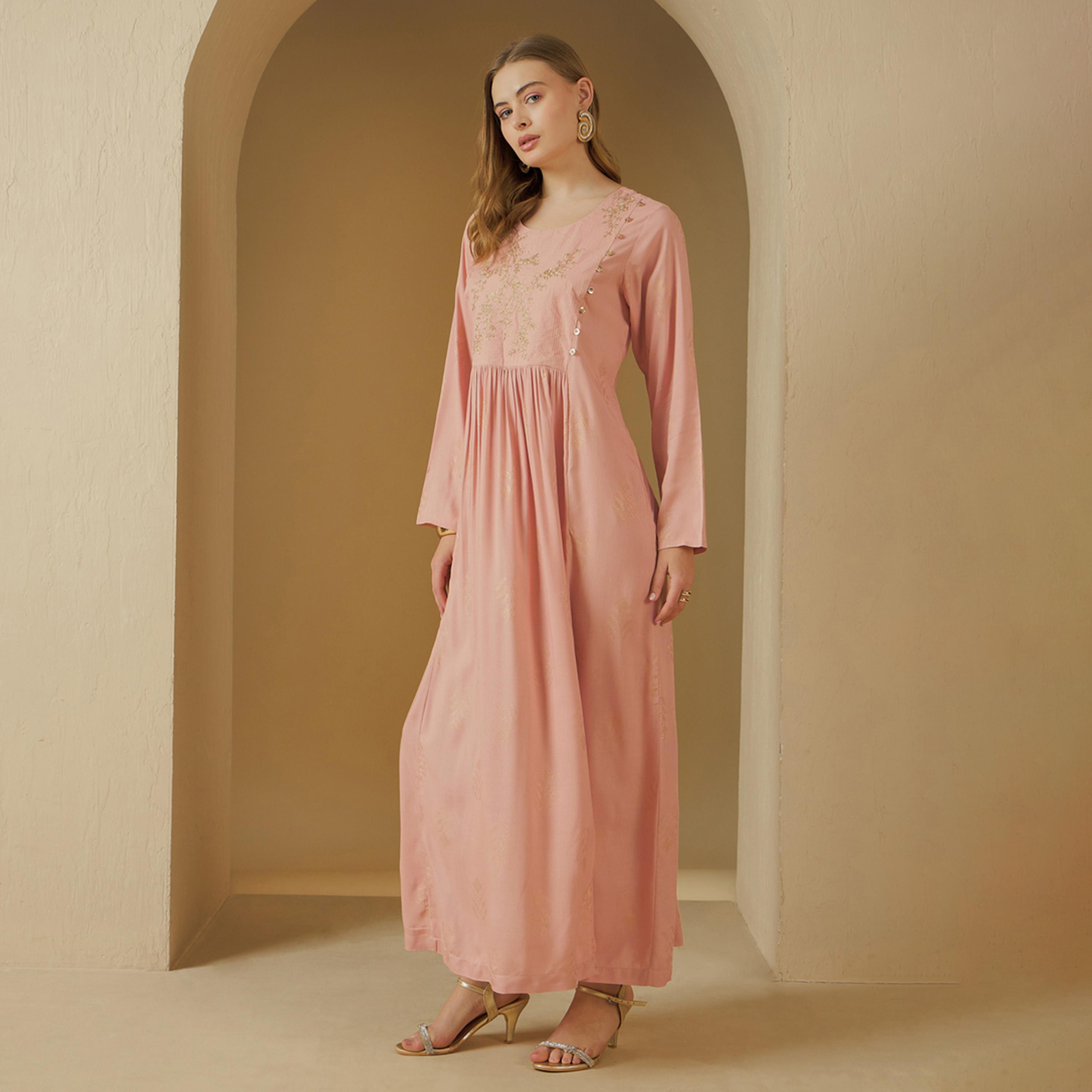 ستايلي - جلابية مطرزة برقبة دائرية وتفاصيل مجمعة وقصّة A-women-arabicclothing-jalabiyas-image-3