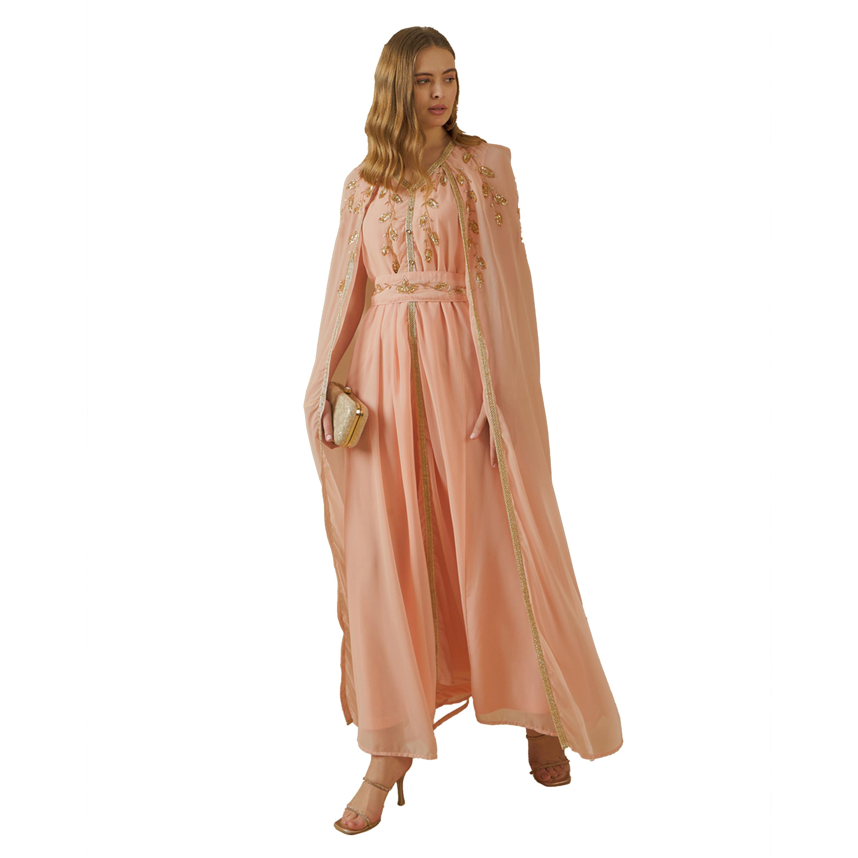 Amirah X Styli Embroidered Cape Sleeve Belted Kaftan-women-arabicclothing-kaftan-image-1
