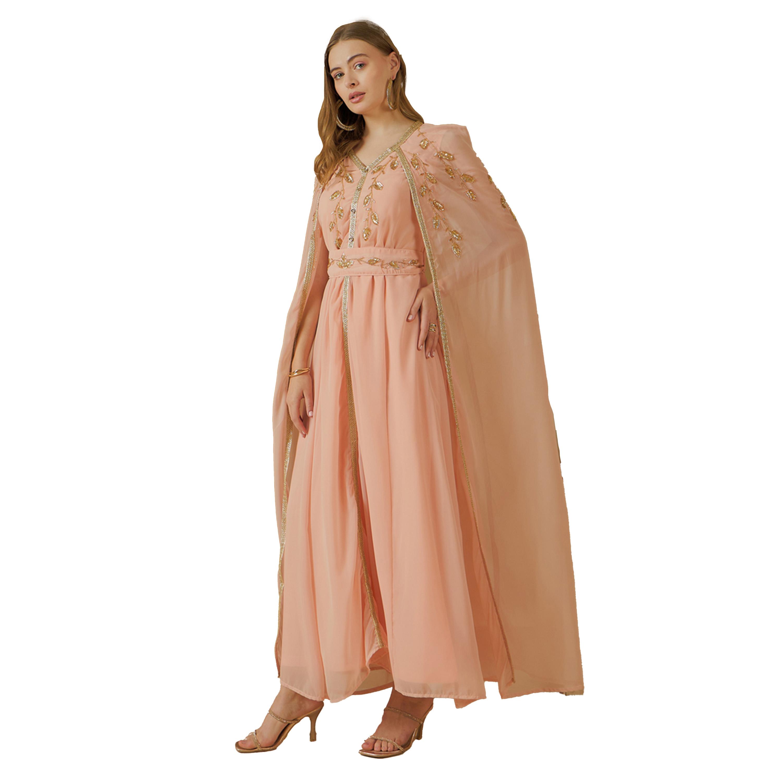 Amirah X Styli Embroidered Cape Sleeve Belted Kaftan-women-arabicclothing-kaftan-image-3