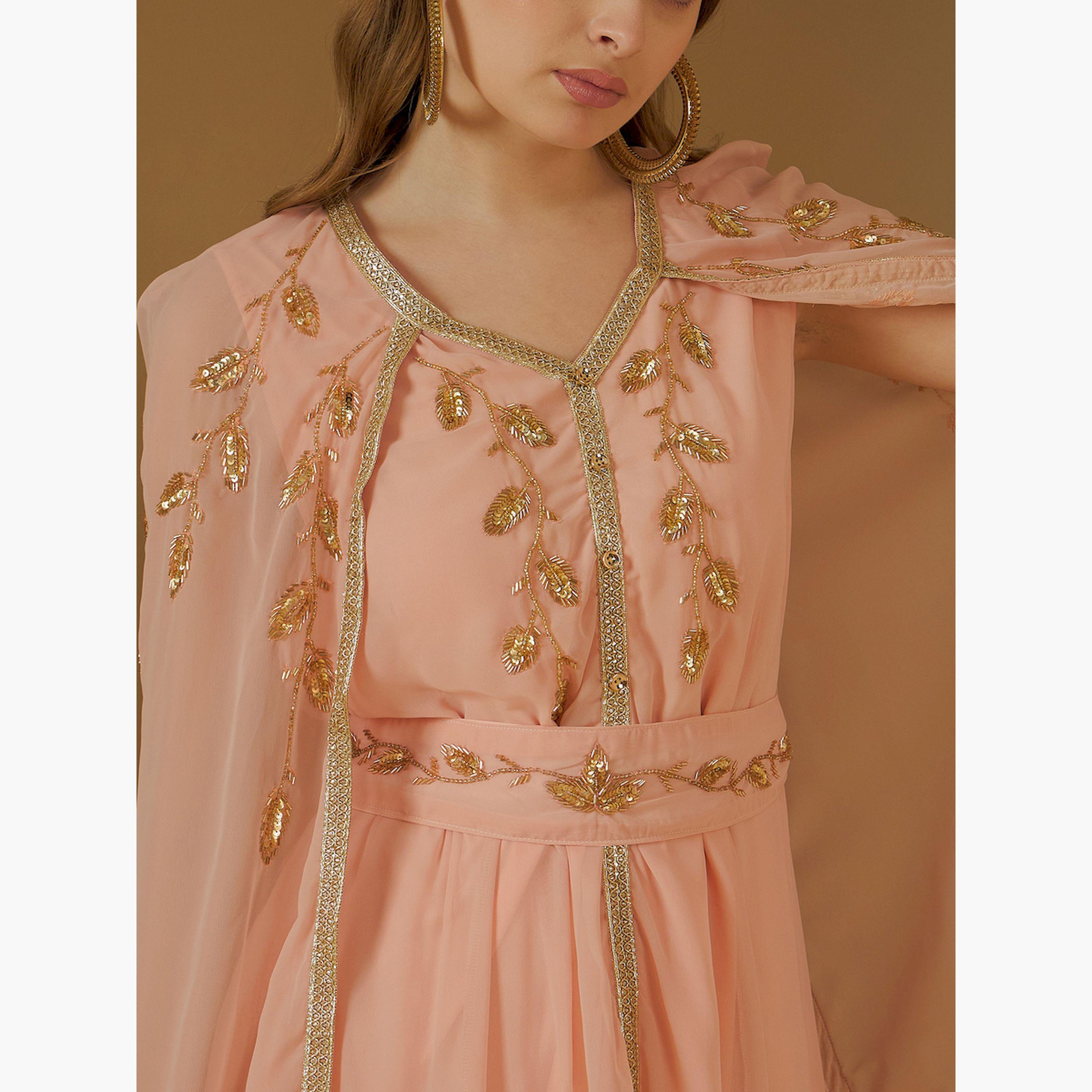 Amirah X Styli Embroidered Cape Sleeve Belted Kaftan-women-arabicclothing-kaftan-image-4