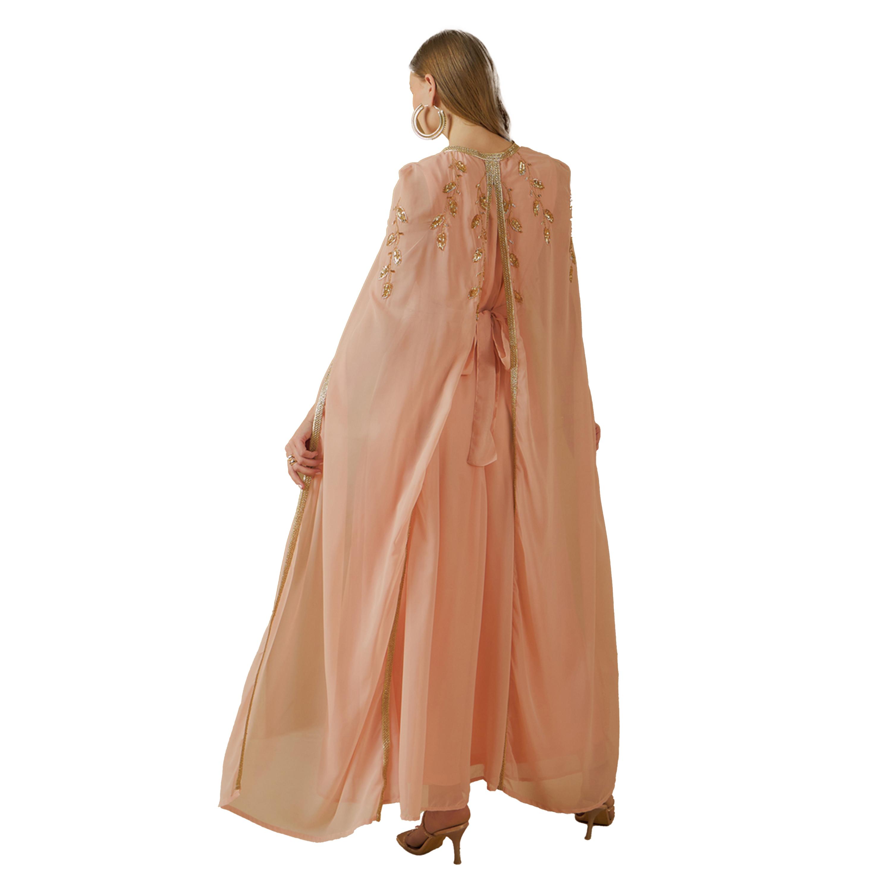 Amirah X Styli Embroidered Cape Sleeve Belted Kaftan-women-arabicclothing-kaftan-image-5