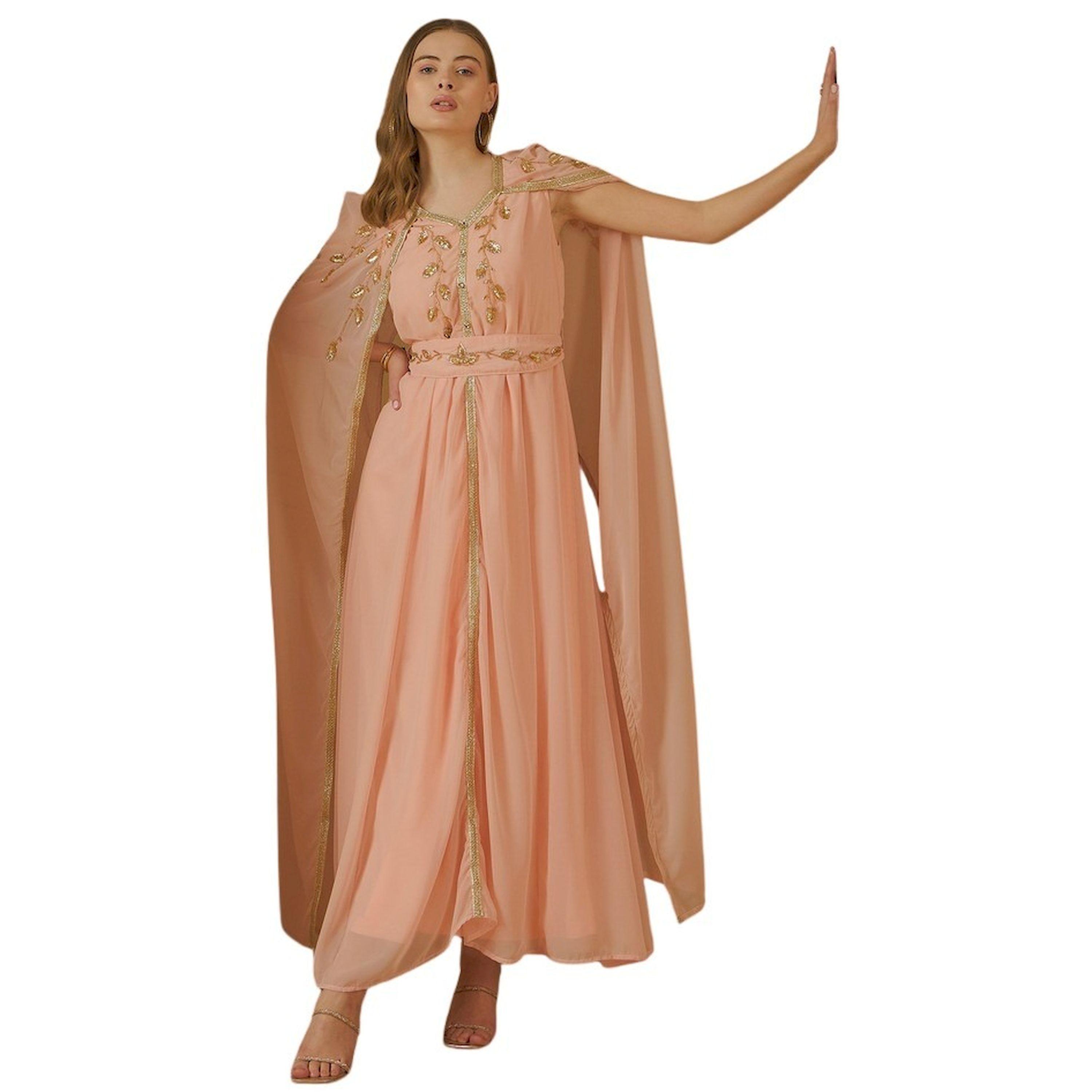 Amirah X Styli Embroidered Cape Sleeve Belted Kaftan-women-arabicclothing-kaftan-image-6