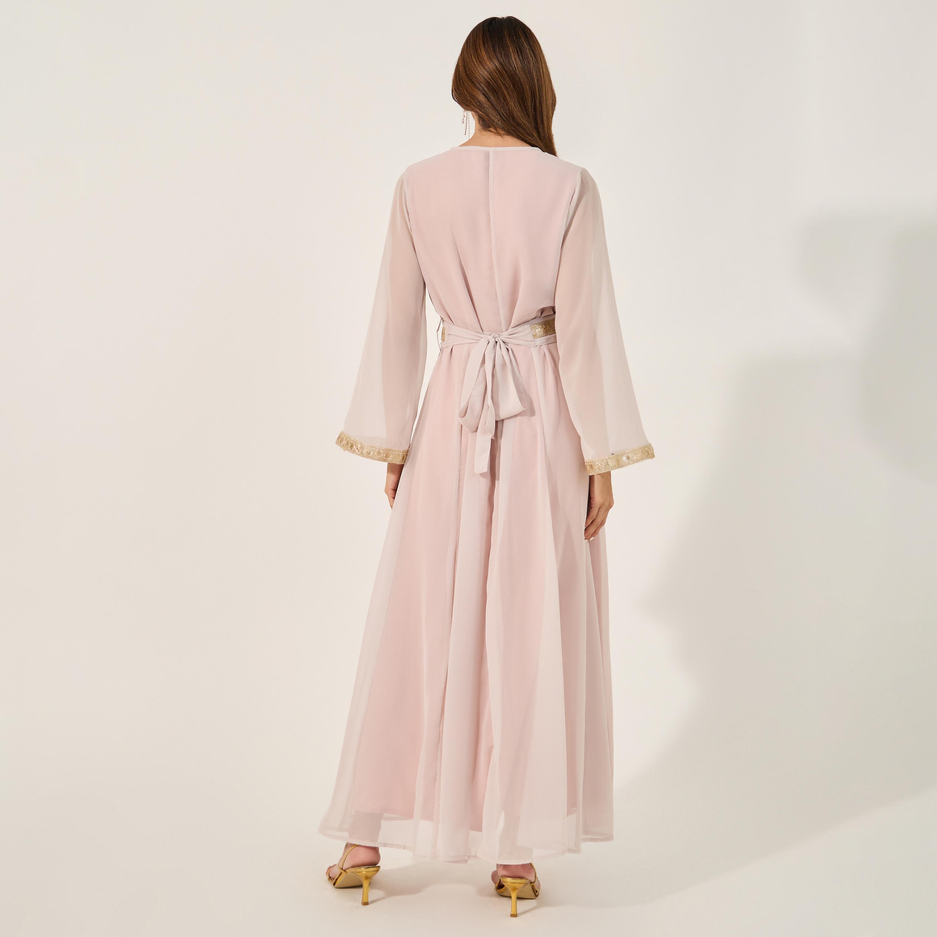 Styli Embellished Lace Insert V-Neck Layered Kaftana-women-arabicclothing-kaftan-image-5