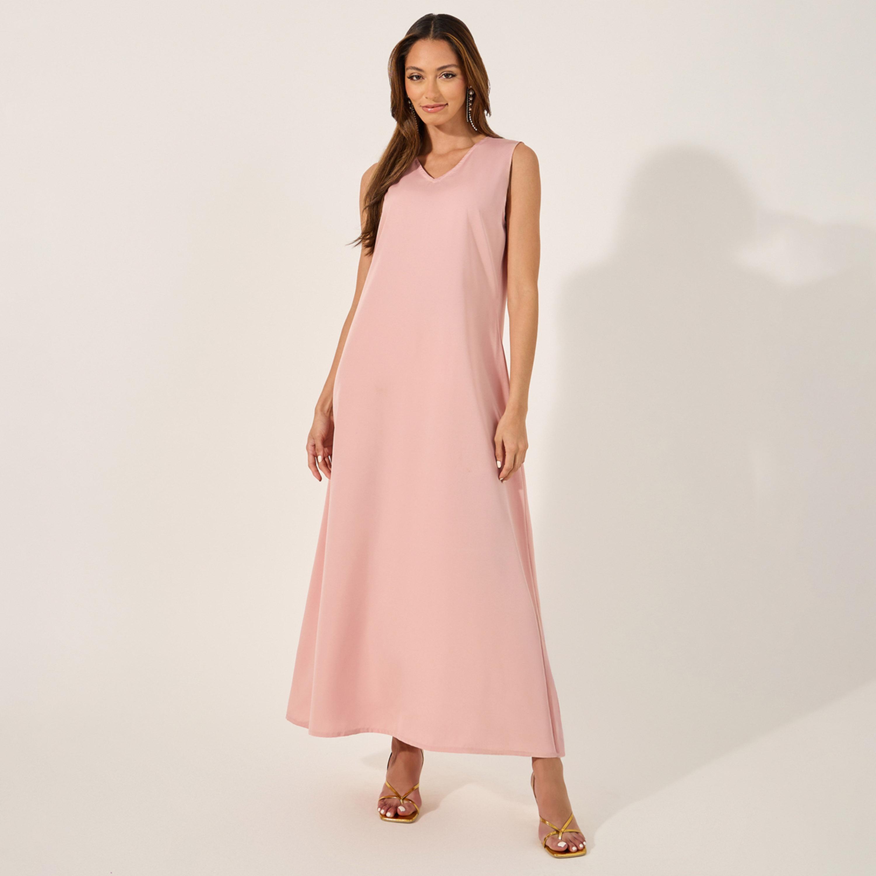 Styli Embellished Lace Insert V-Neck Layered Kaftana-women-arabicclothing-kaftan-image-6
