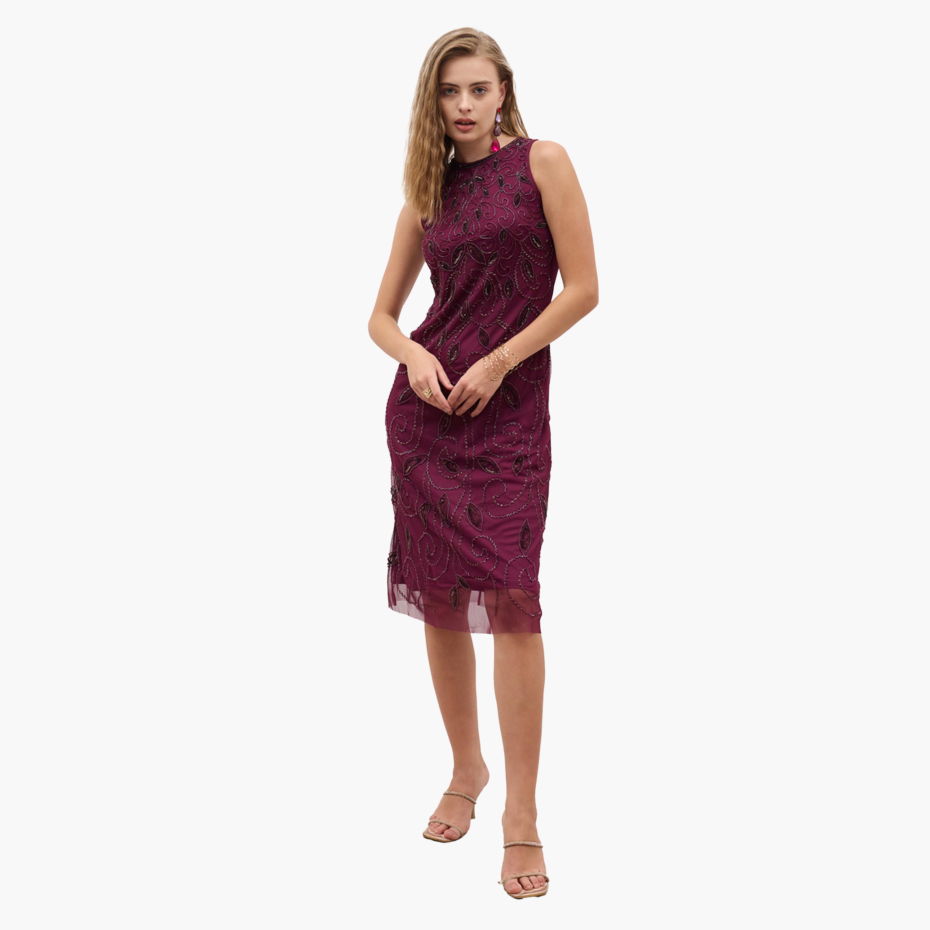 Styli Embellished Sleeveless Sheath Knee-Length Dress-women-clothing-dresses-image-2