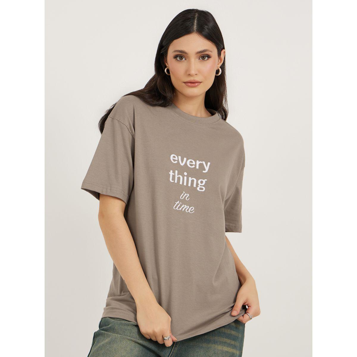 Styli Oversized Embroidered Slogan T-Shirtâ€‹ with Dropped Shoulder-women-clothing-tshirts-image-1