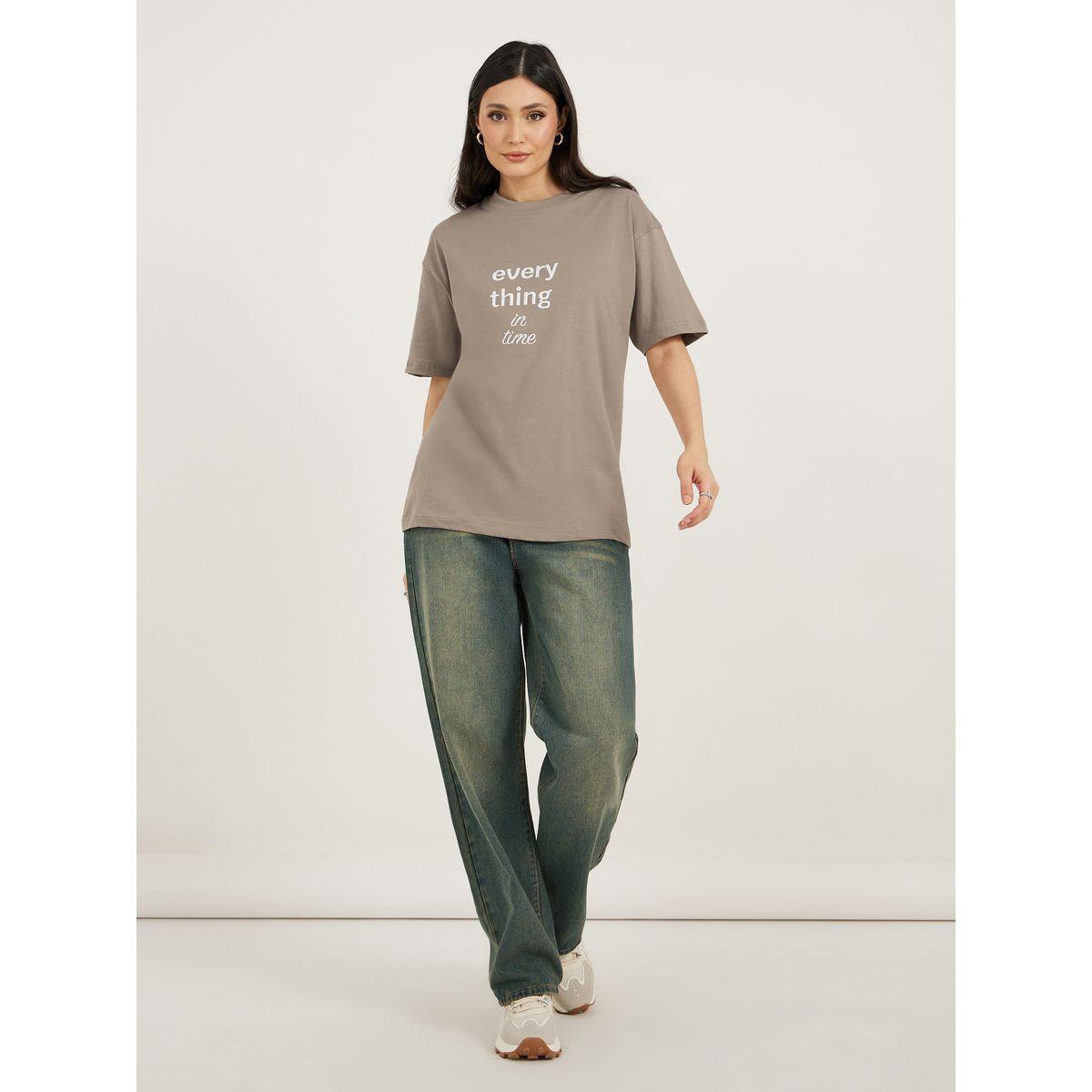 Styli Oversized Embroidered Slogan T-Shirtâ€‹ with Dropped Shoulder-women-clothing-tshirts-image-2