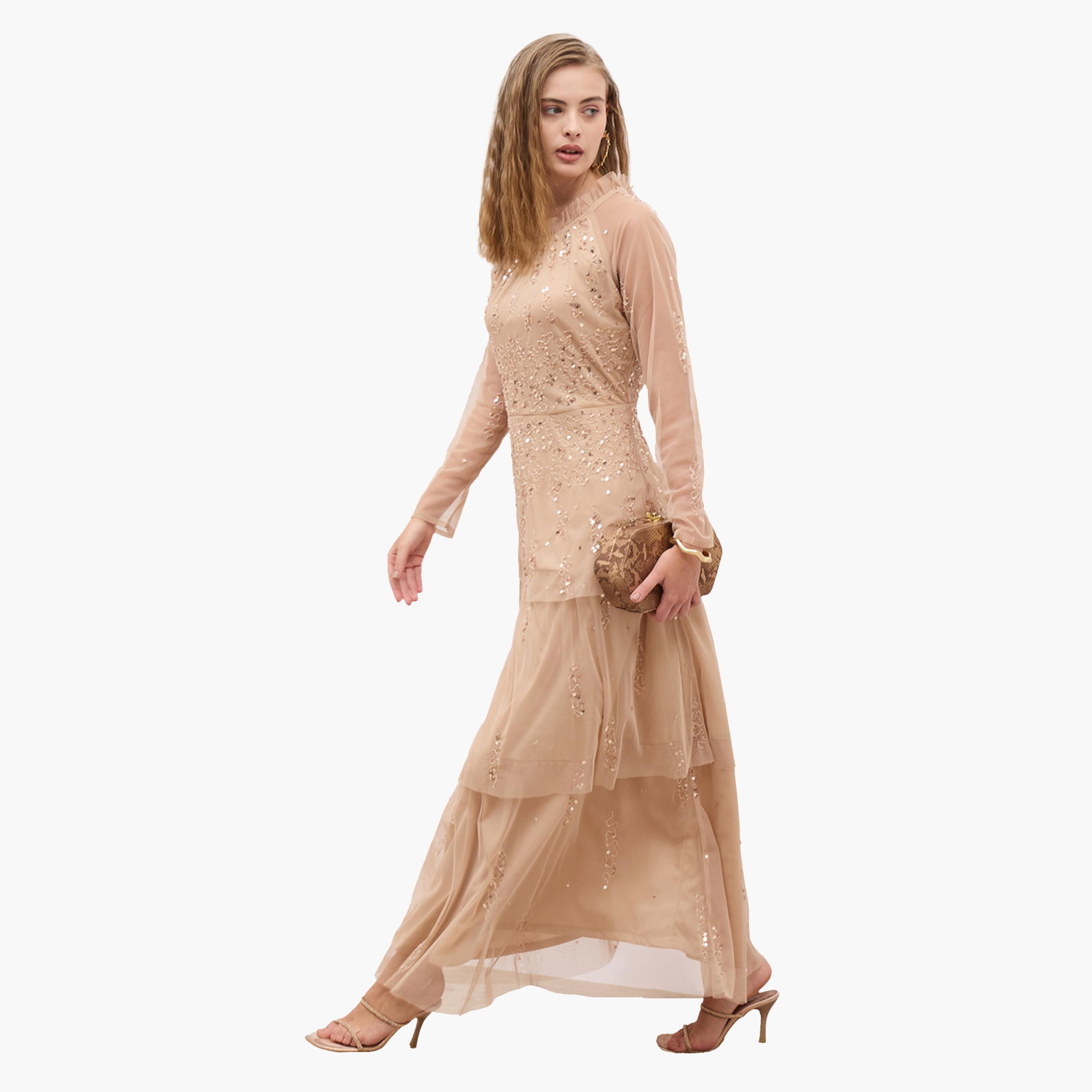 Styli Embellished Long Sleeve Tiered Maxi Dress-women-clothing-dresses-image-1