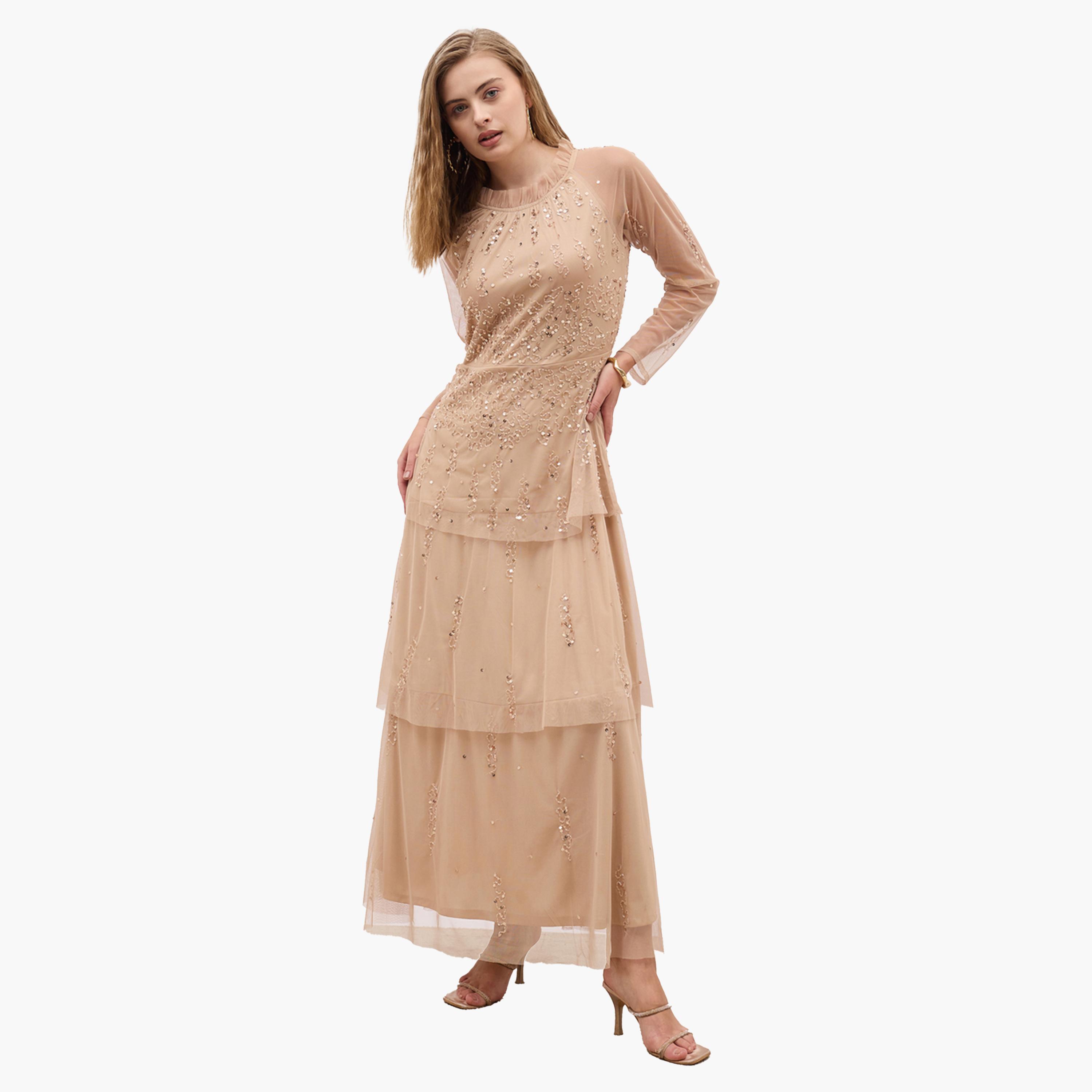Styli Embellished Long Sleeve Tiered Maxi Dress-women-clothing-dresses-image-2