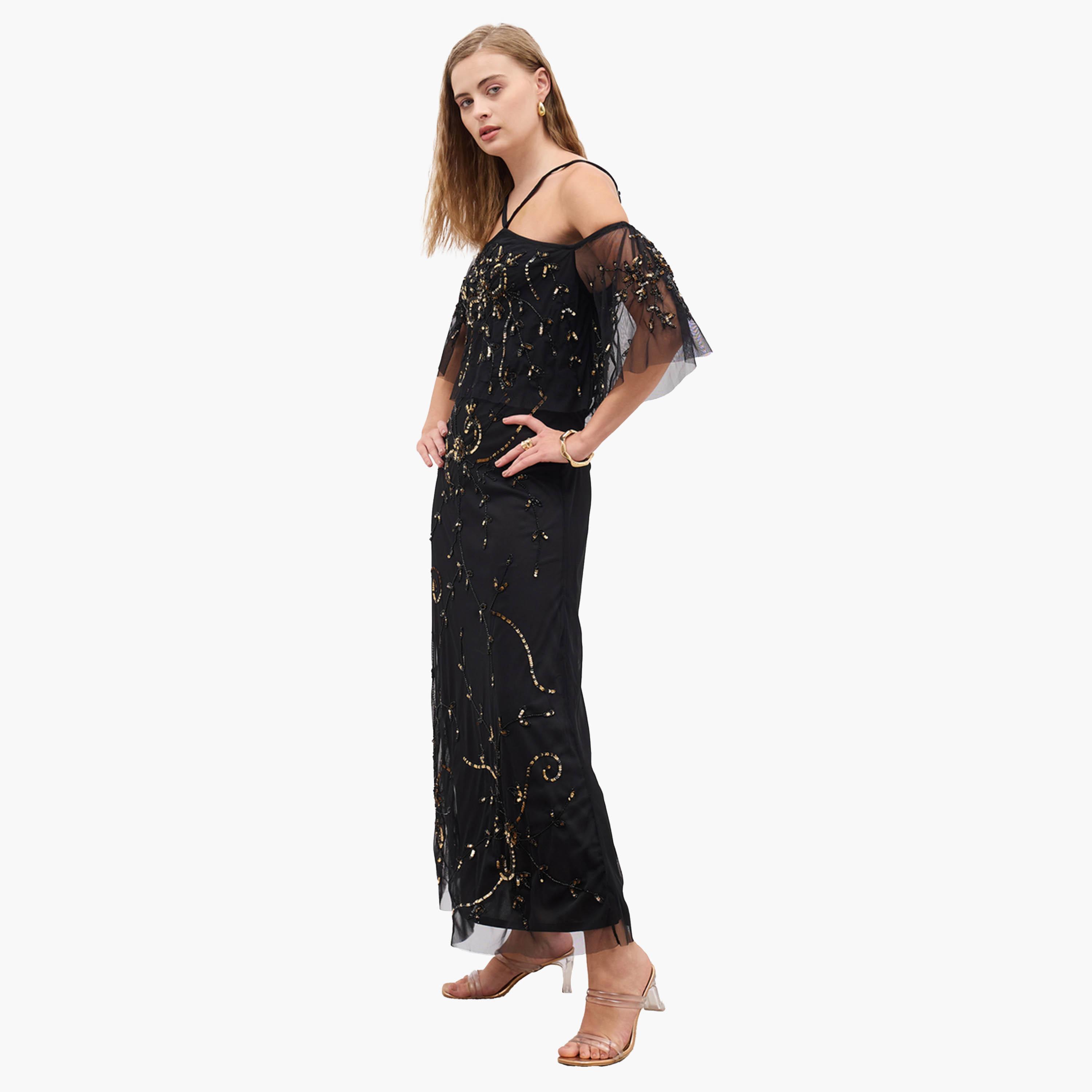 Styli Embellished Halter Neck Cape Sleeve Mermaid Maxi Dress-women-clothing-dresses-image-3