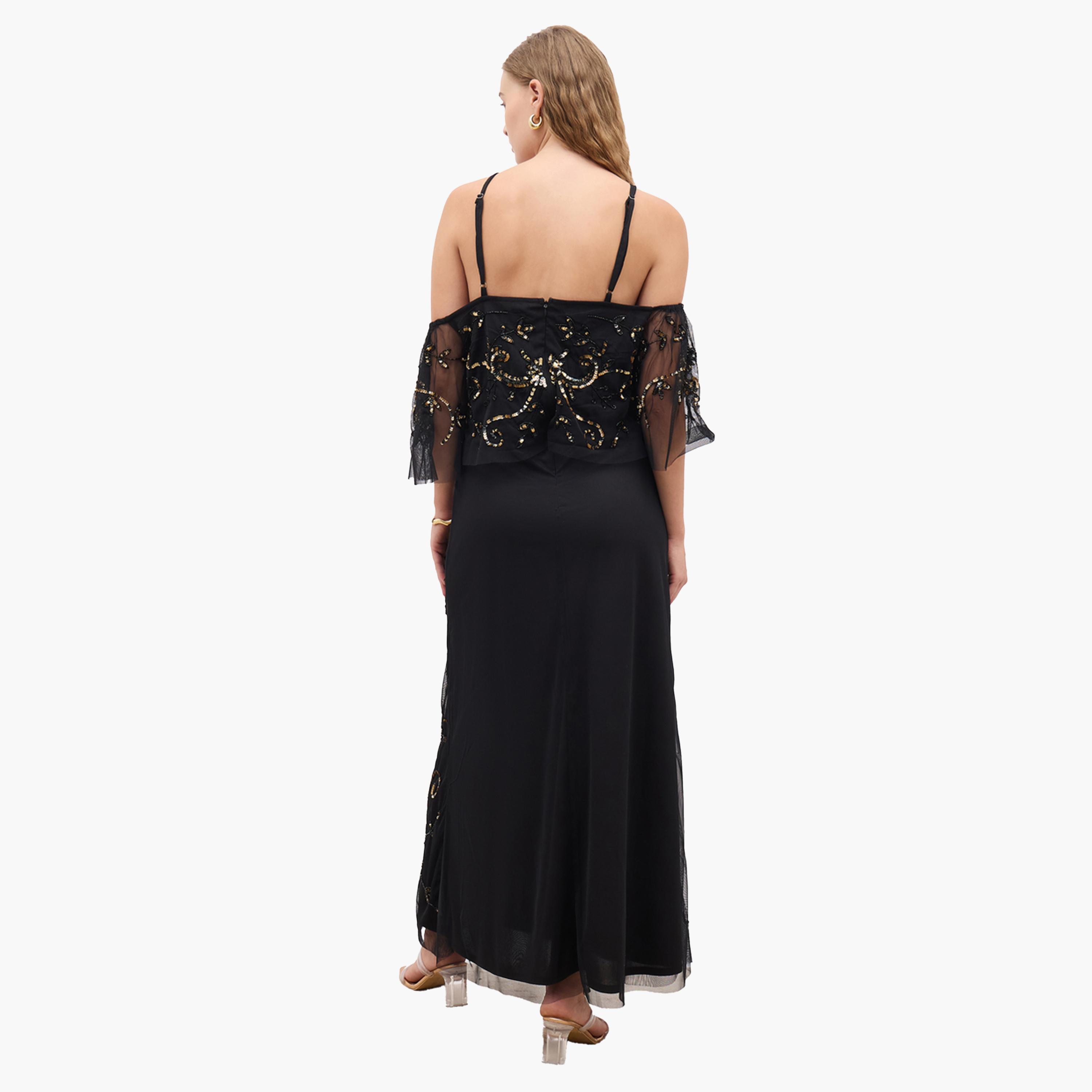 ستايلي-  فستان ماكسي حورية البحر بأكمام كاب ورقبة على شكل هالتر-women-clothing-dresses-image-5