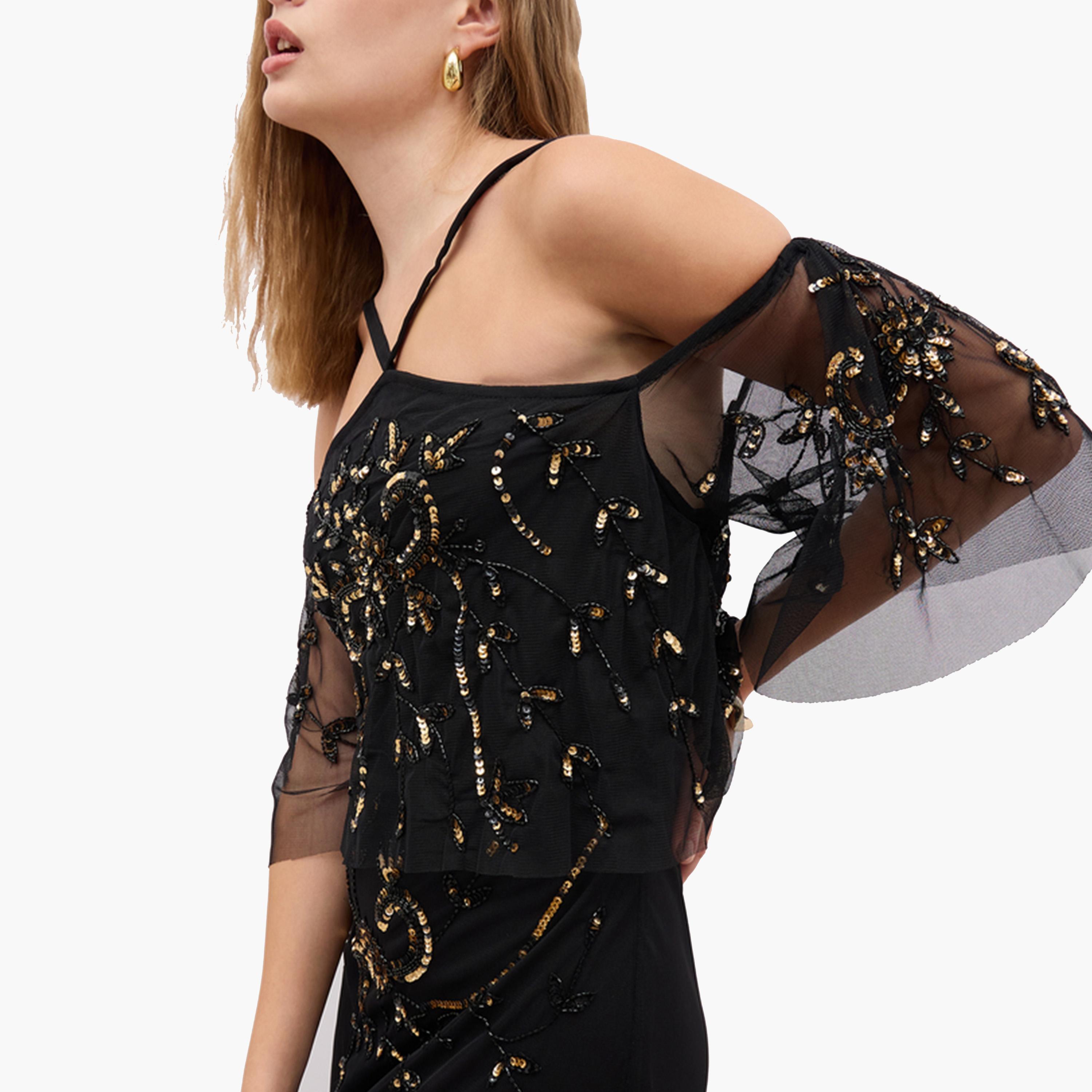 Styli Embellished Halter Neck Cape Sleeve Mermaid Maxi Dress-women-clothing-dresses-image-6