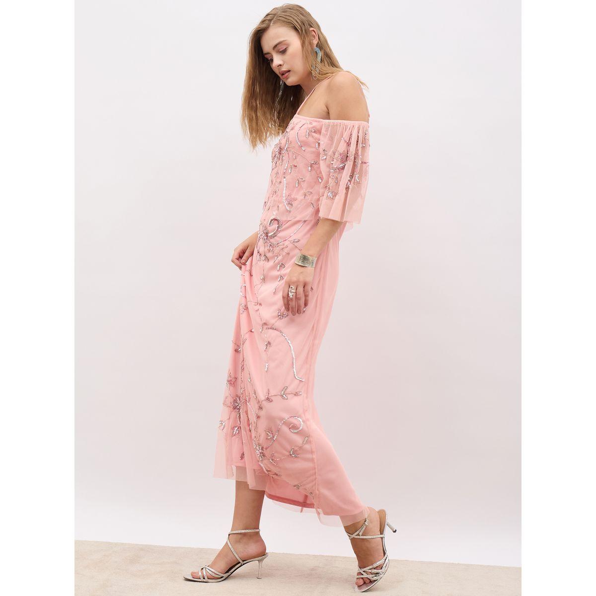 Styli Embellished Halter Neck Cape Sleeve Mermaid Maxi Dress-women-clothing-dresses-image-3