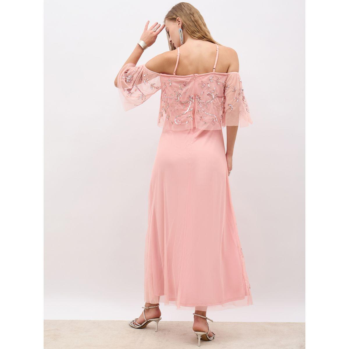 Styli Embellished Halter Neck Cape Sleeve Mermaid Maxi Dress-women-clothing-dresses-image-5