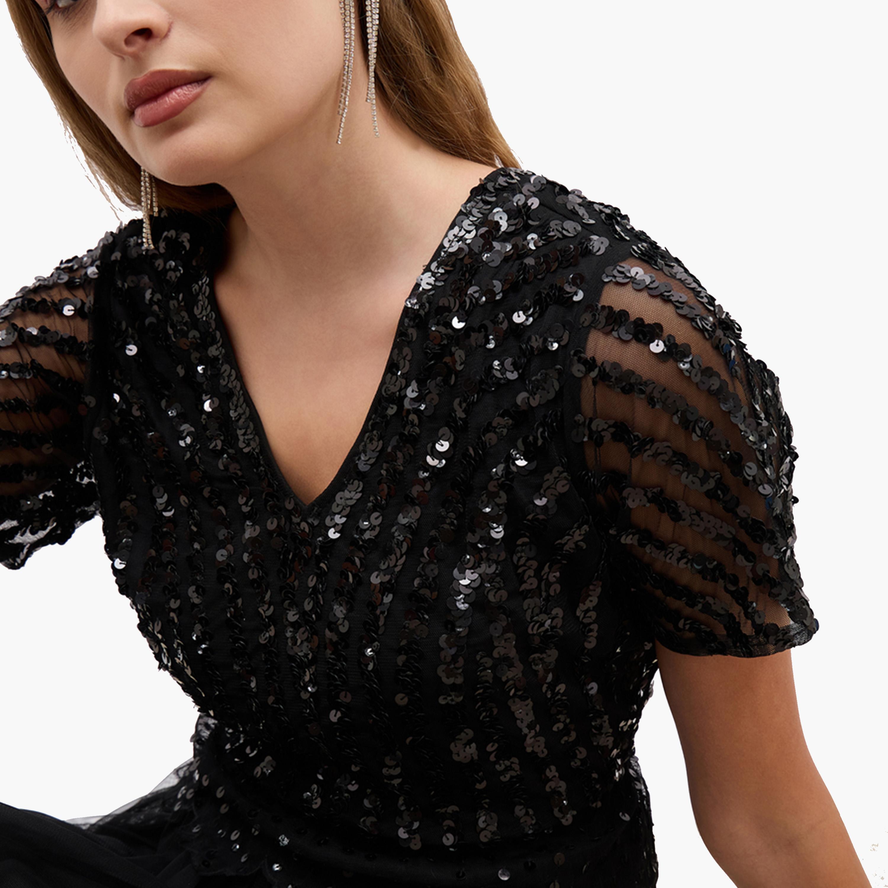 Styli Sequin Embellished Short Sleeves A-Line Maxi Dress-women-clothing-dresses-image-4
