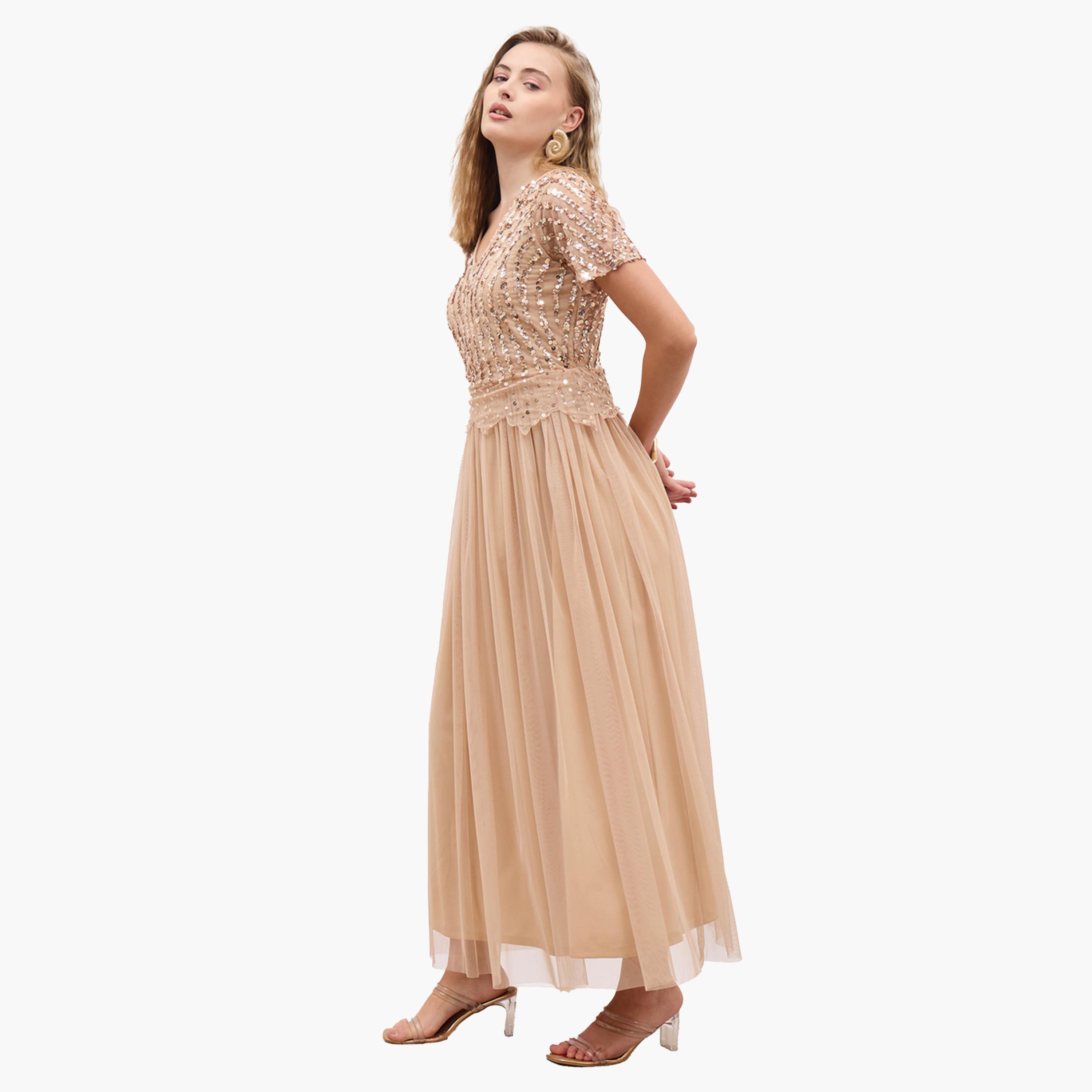Styli Sequin Embellished Short Sleeves A-Line Maxi Dress-women-clothing-dresses-image-3