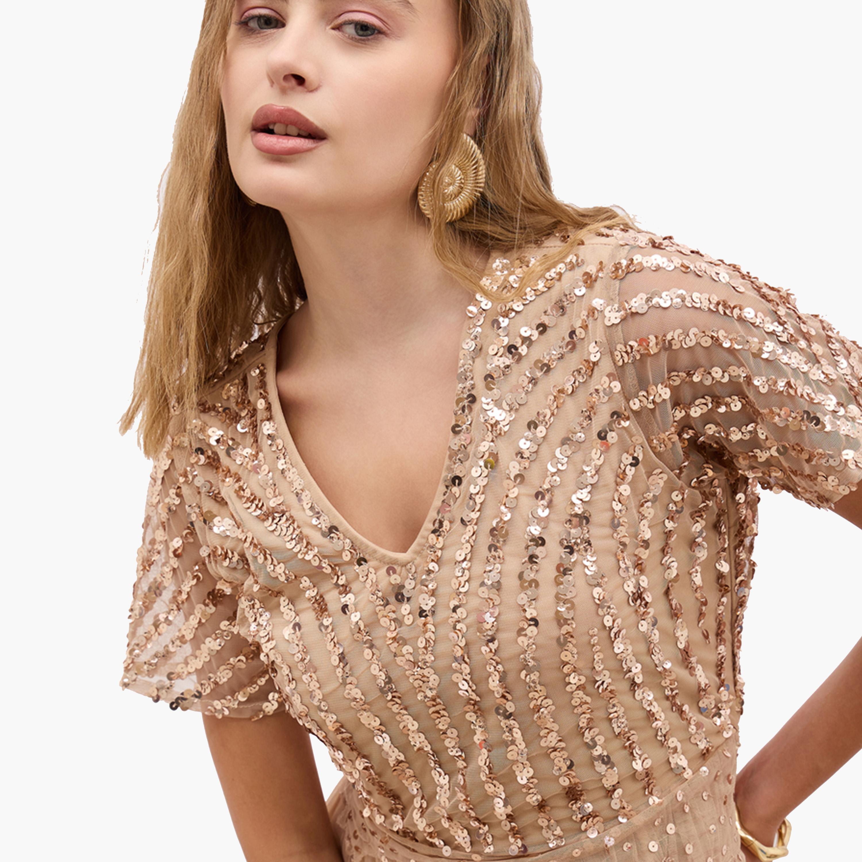 Styli Sequin Embellished Short Sleeves A-Line Maxi Dress-women-clothing-dresses-image-4