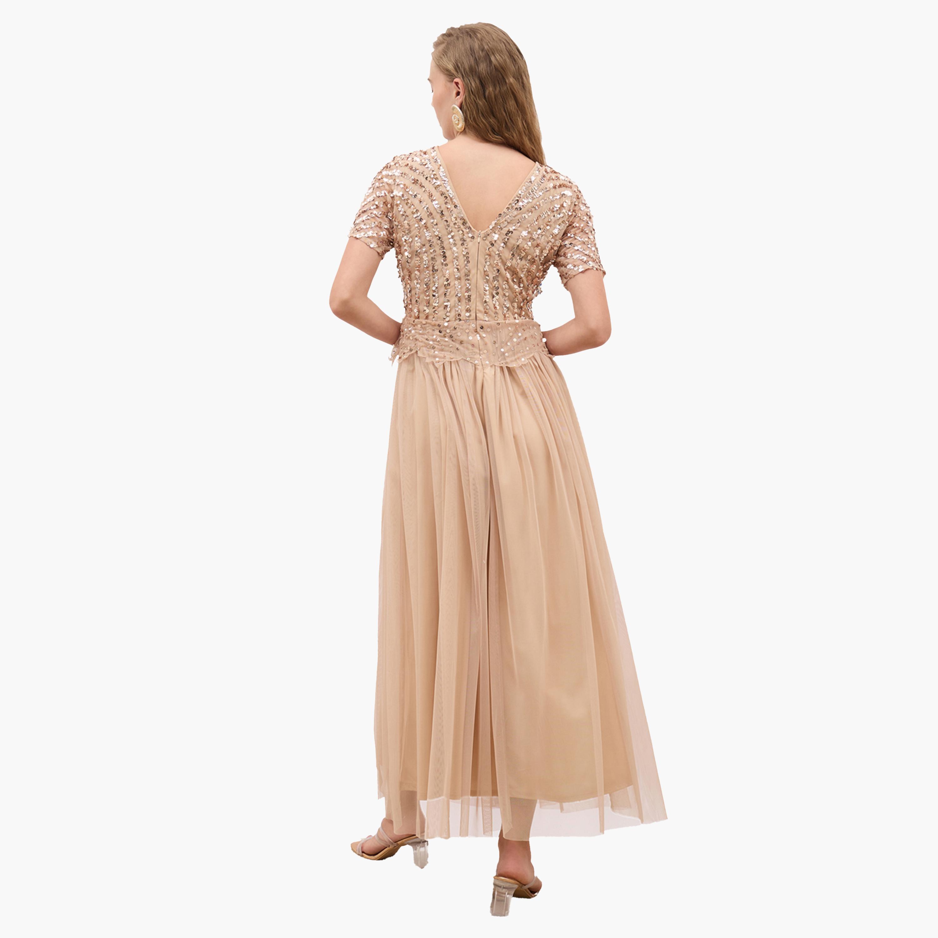 Styli Sequin Embellished Short Sleeves A-Line Maxi Dress-women-clothing-dresses-image-5