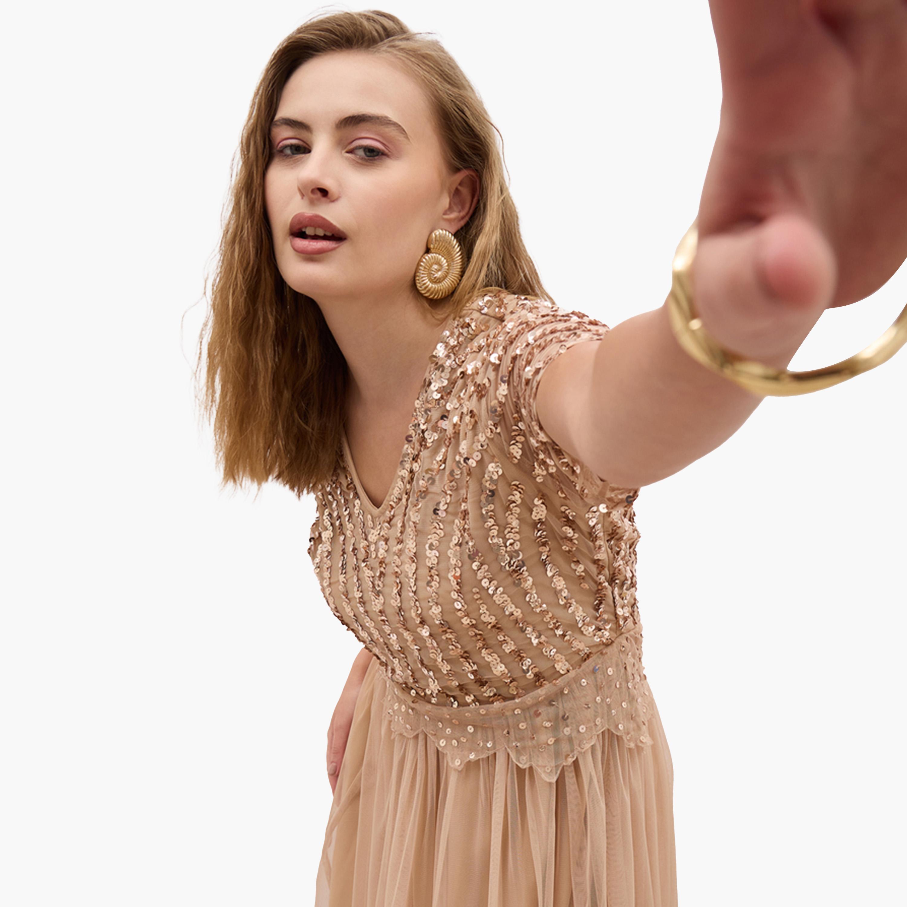 Styli Sequin Embellished Short Sleeves A-Line Maxi Dress-women-clothing-dresses-image-6