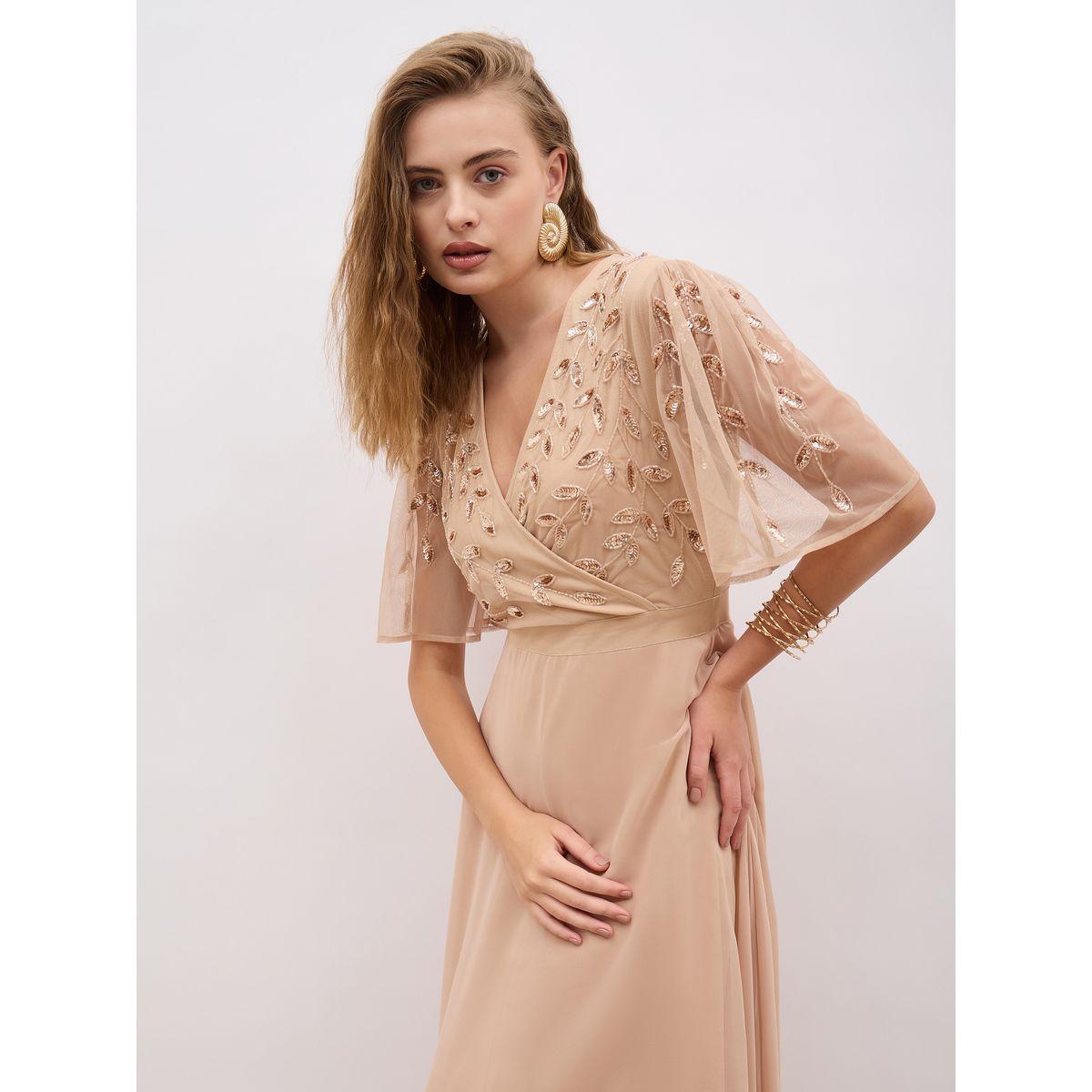 فستان طويل منمق بحافة واسعة وأكمام قصيرة-women-clothing-dresses-image-6