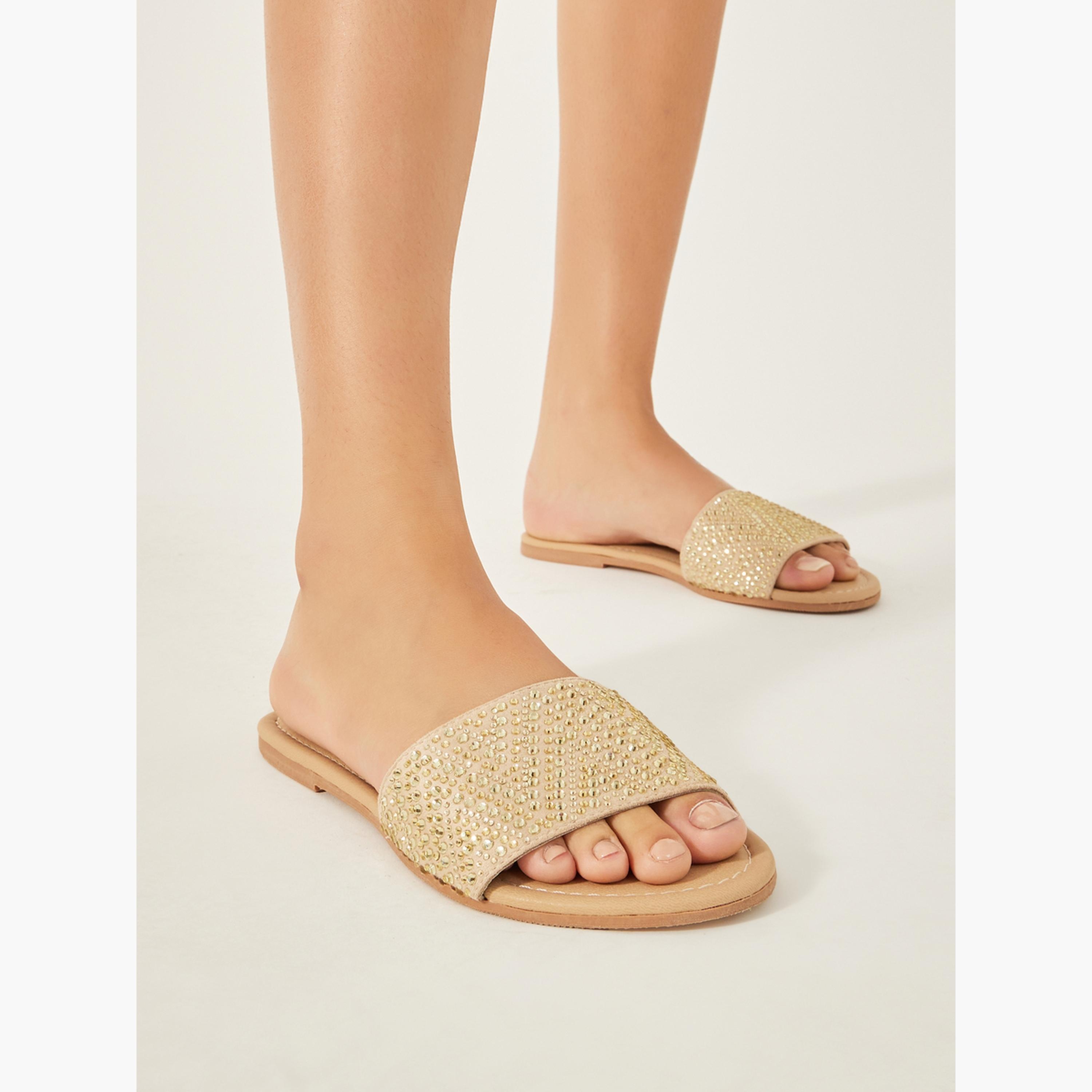 Styli Embellished Slip-On Flat Sandals-women-shoes-sandals-flats-image-1