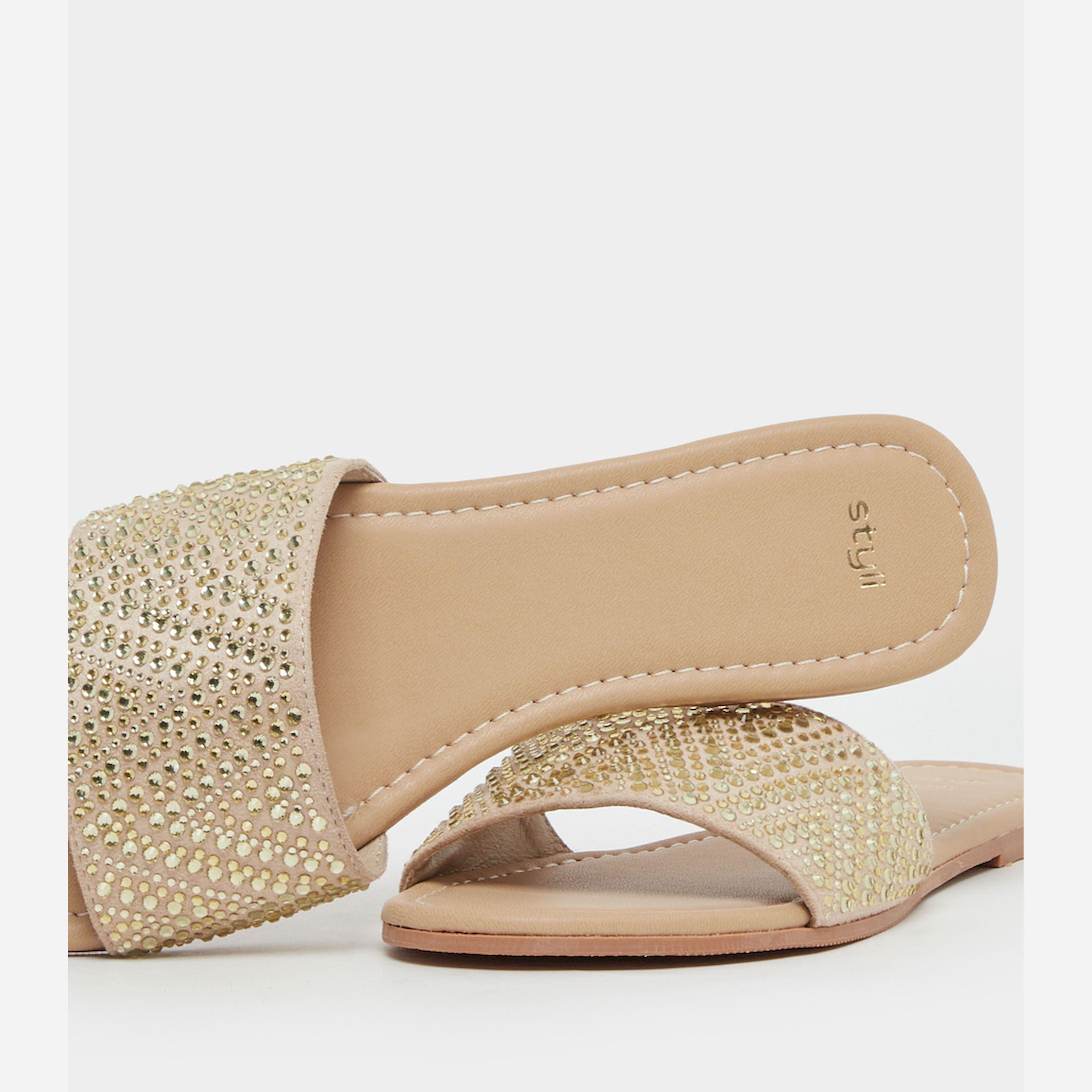Styli Embellished Slip-On Flat Sandals-women-shoes-sandals-flats-image-4