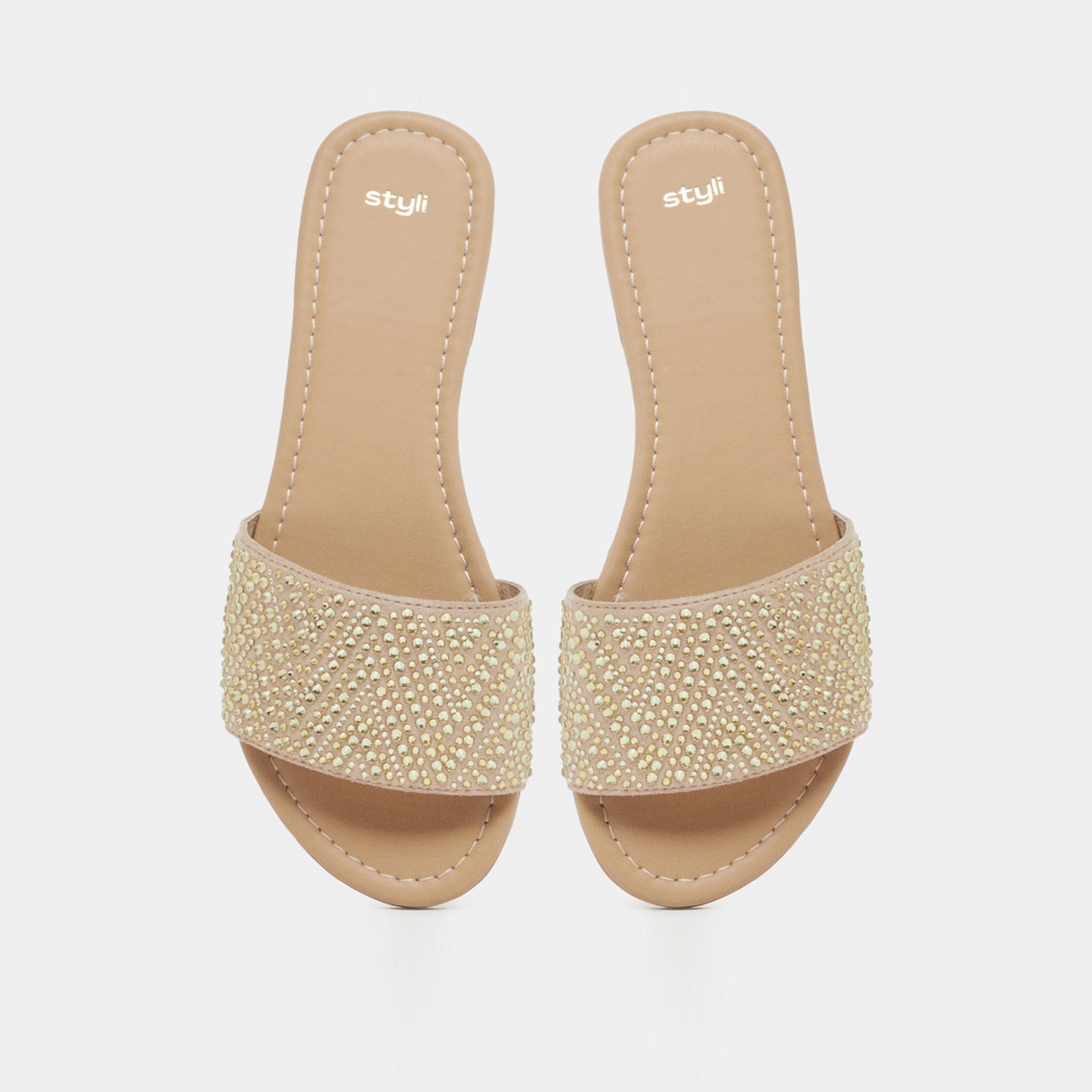 Styli Embellished Slip-On Flat Sandals-women-shoes-sandals-flats-image-6