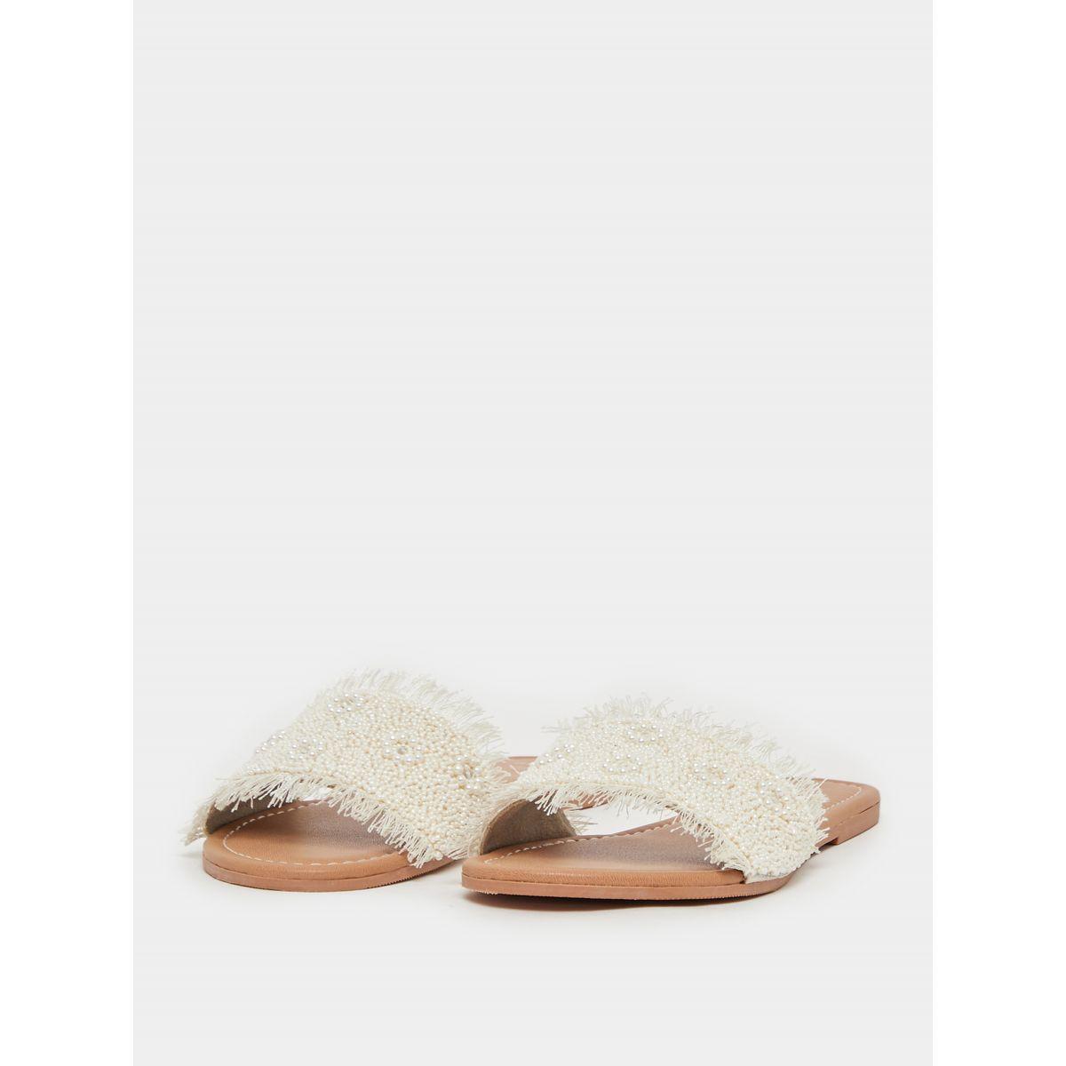 Textured Pearl Embellished Flat Sandals-women-shoes-sandals-flats-image-2