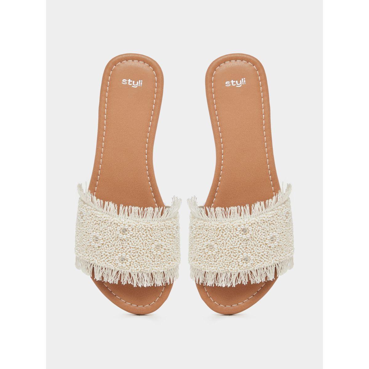 Textured Pearl Embellished Flat Sandals-women-shoes-sandals-flats-image-5