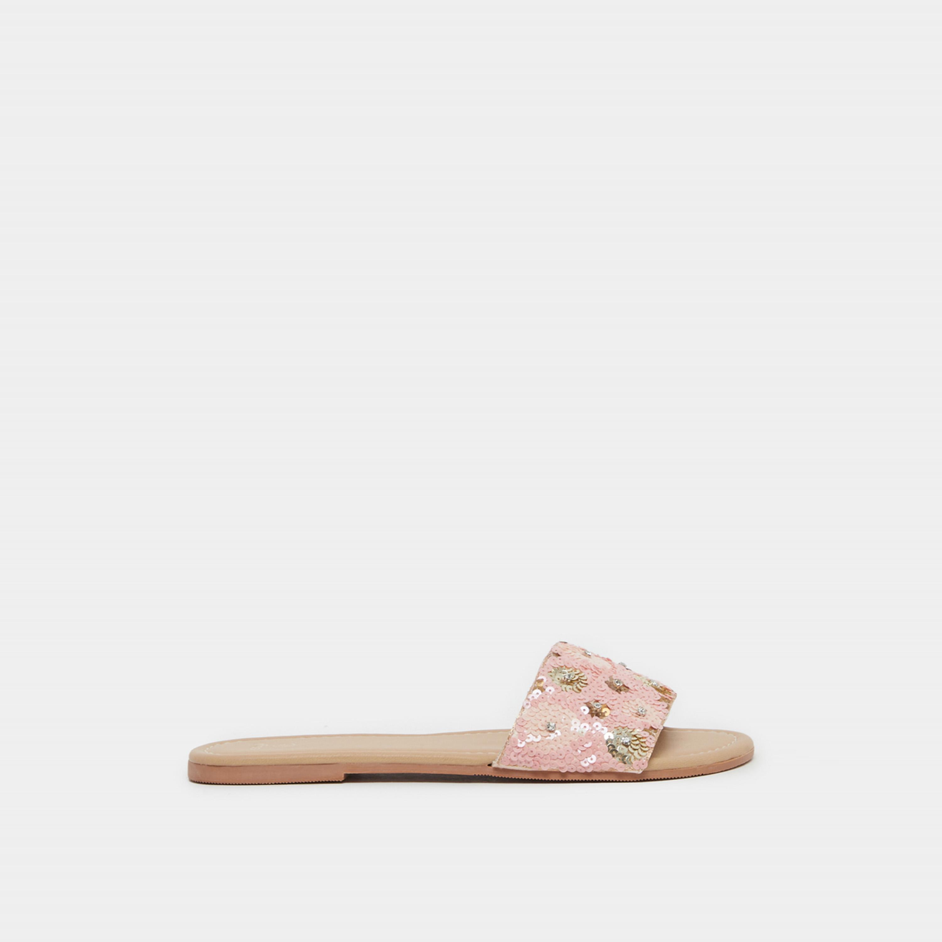 Styli Embellished Sequins Flat Sandals-women-shoes-sandals-flats-image-2