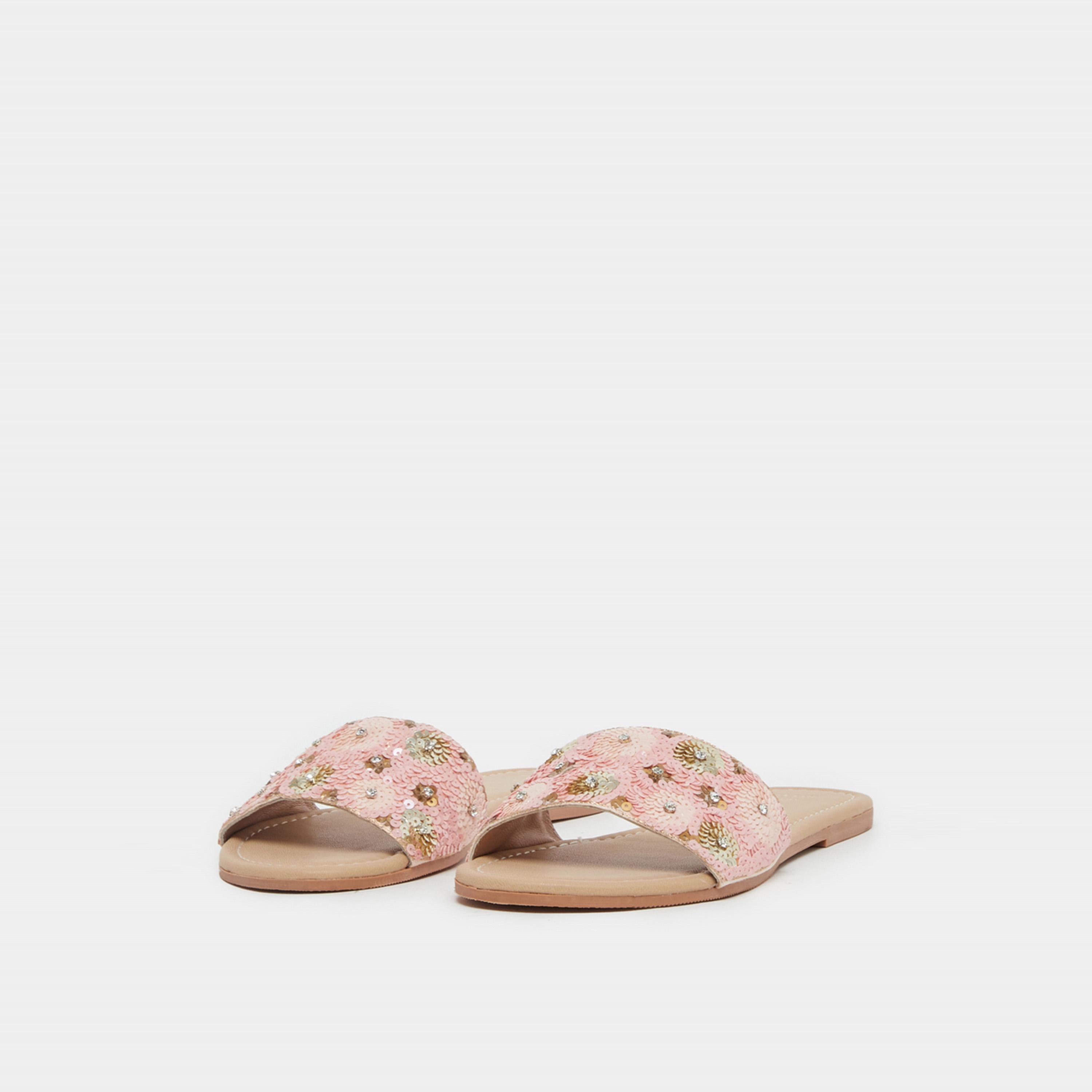 Styli Embellished Sequins Flat Sandals-women-shoes-sandals-flats-image-3
