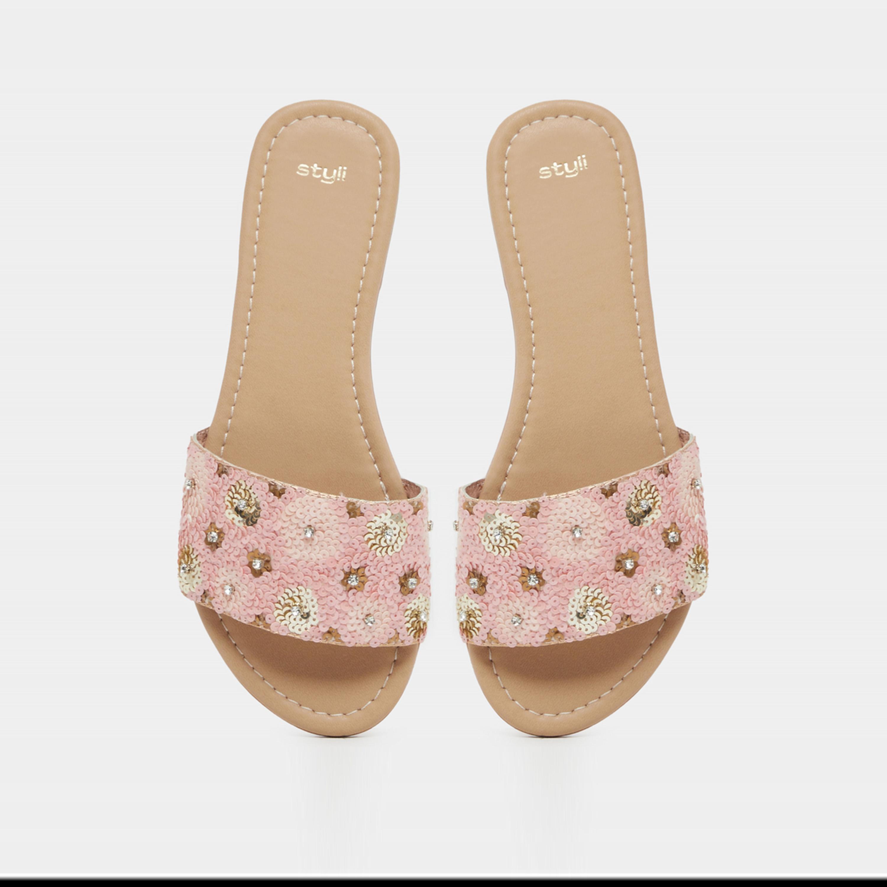 Styli Embellished Sequins Flat Sandals-women-shoes-sandals-flats-image-6