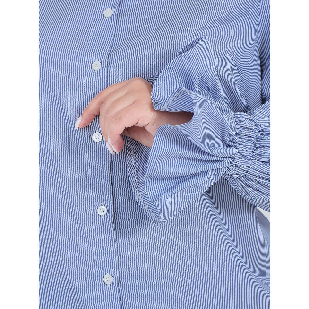 Styli Plus Size Striped Shirt with Flared Elasticated Balloon Sleeves-women-clothing-shirtsandblouses-shirts-image-4