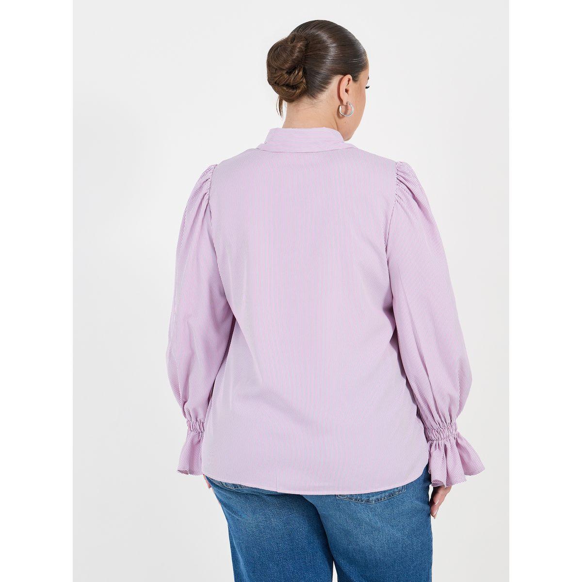 بلوزة مخططة بمقاس كبير وأكمام بالون-women-clothing-shirtsandblouses-shirts-image-5