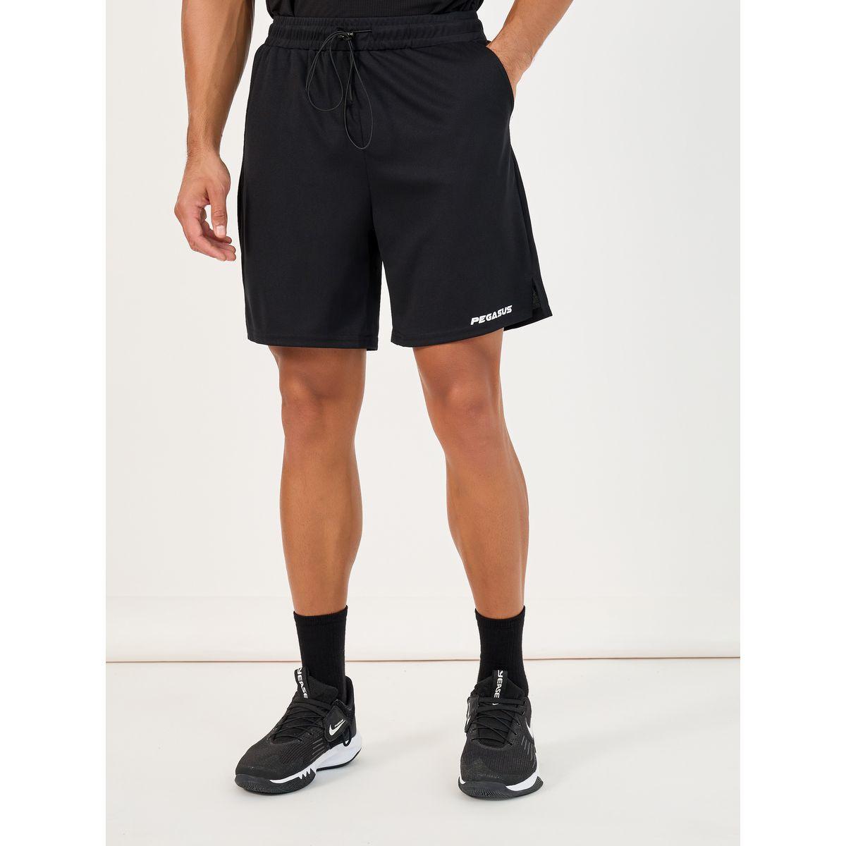 Minimal Text Print Mesh Running Shorts with Drawstring Waist-men-clothing-sportswearandactivewear-bottoms-shorts-image-1